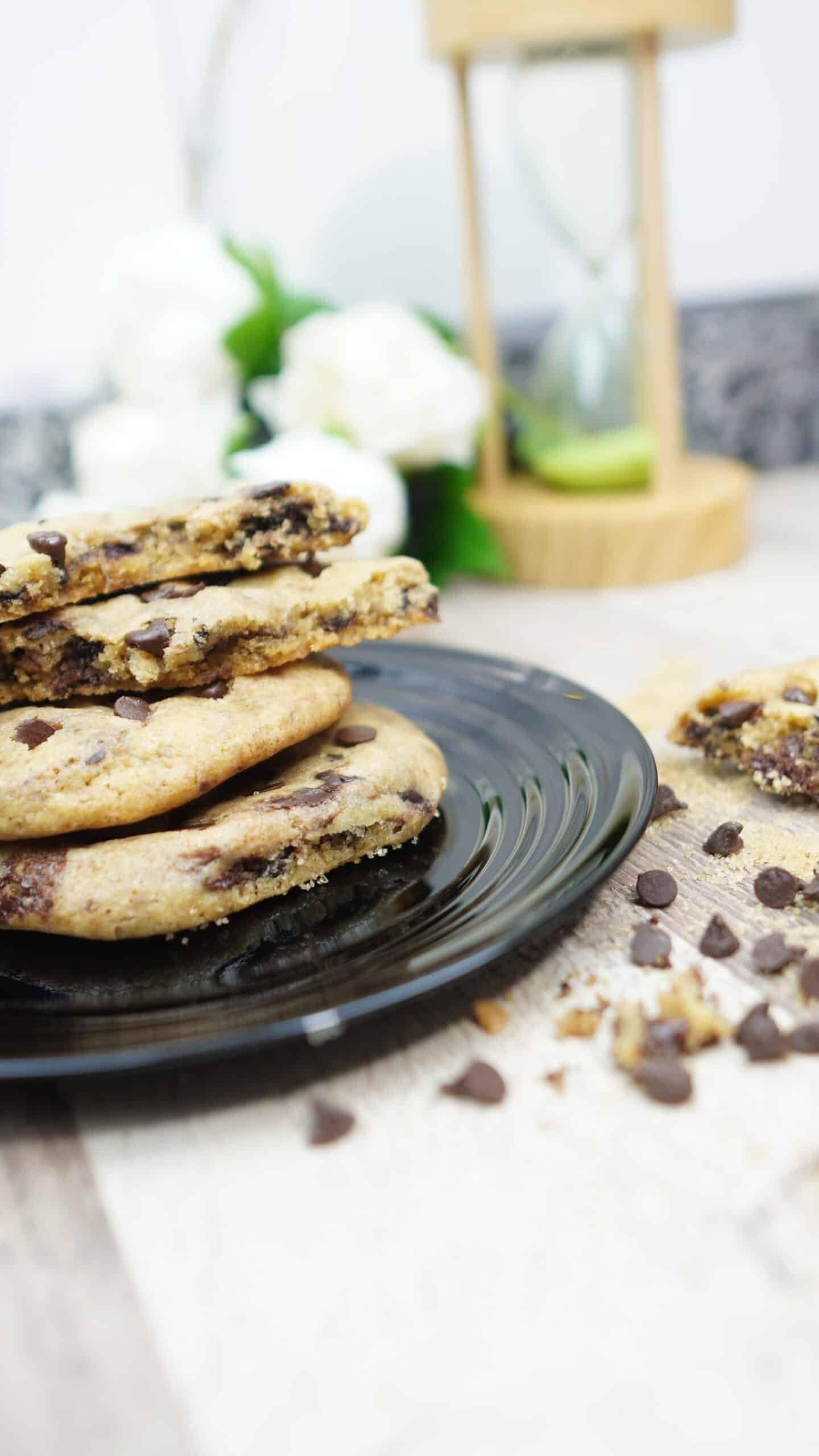 Soft and chewy chocolate chip cookie inside