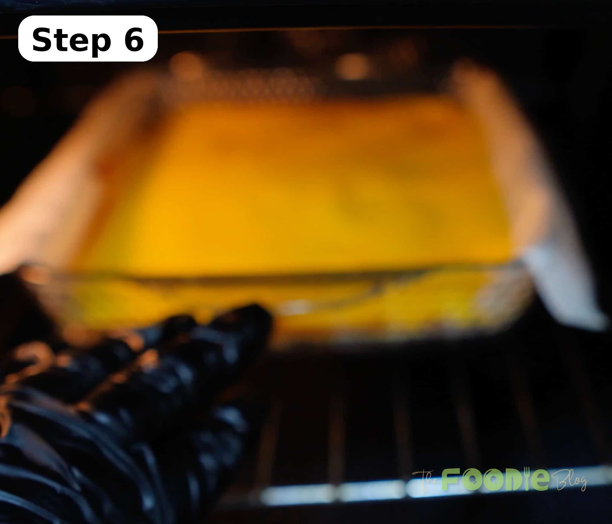 Pan with lemon topping placed back into the oven to set
