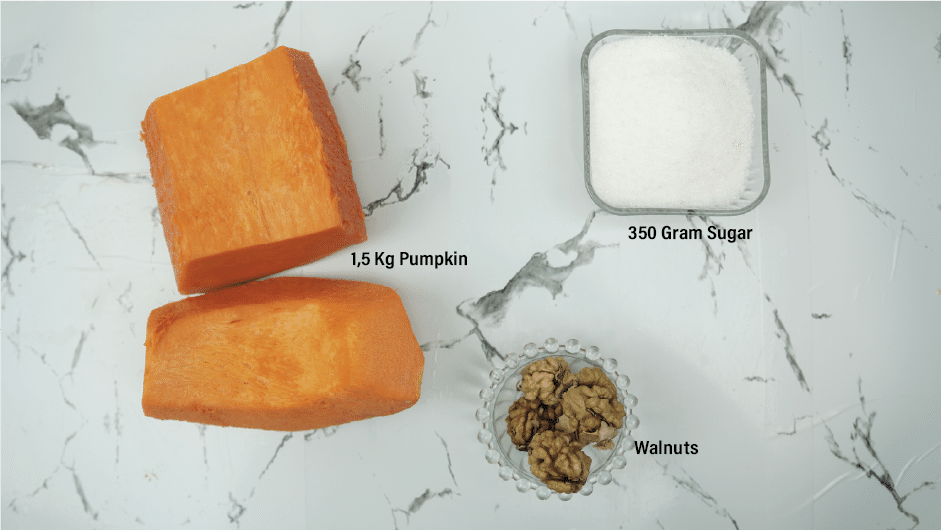 pumpkin sugar and walnuts ingredients for pumpkin dessert