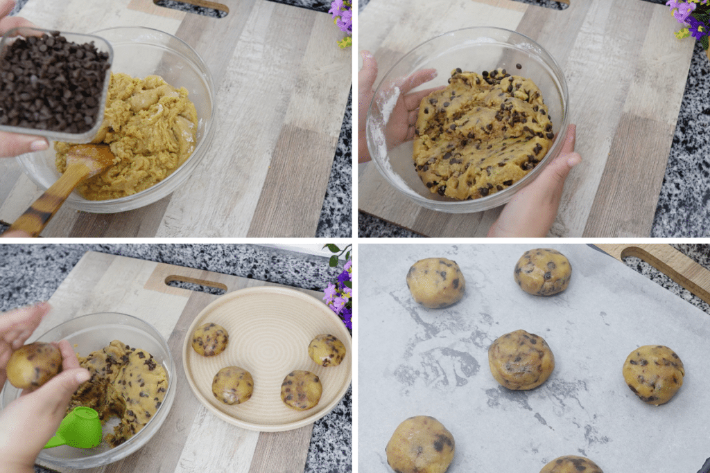 Forming cookie dough balls before baking