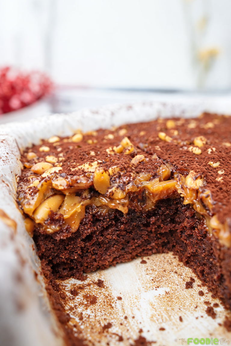 This pudding is all about contrasts: a soft, chocolatey base with a rich, buttery caramel on top. Those bites are all sweetness with car