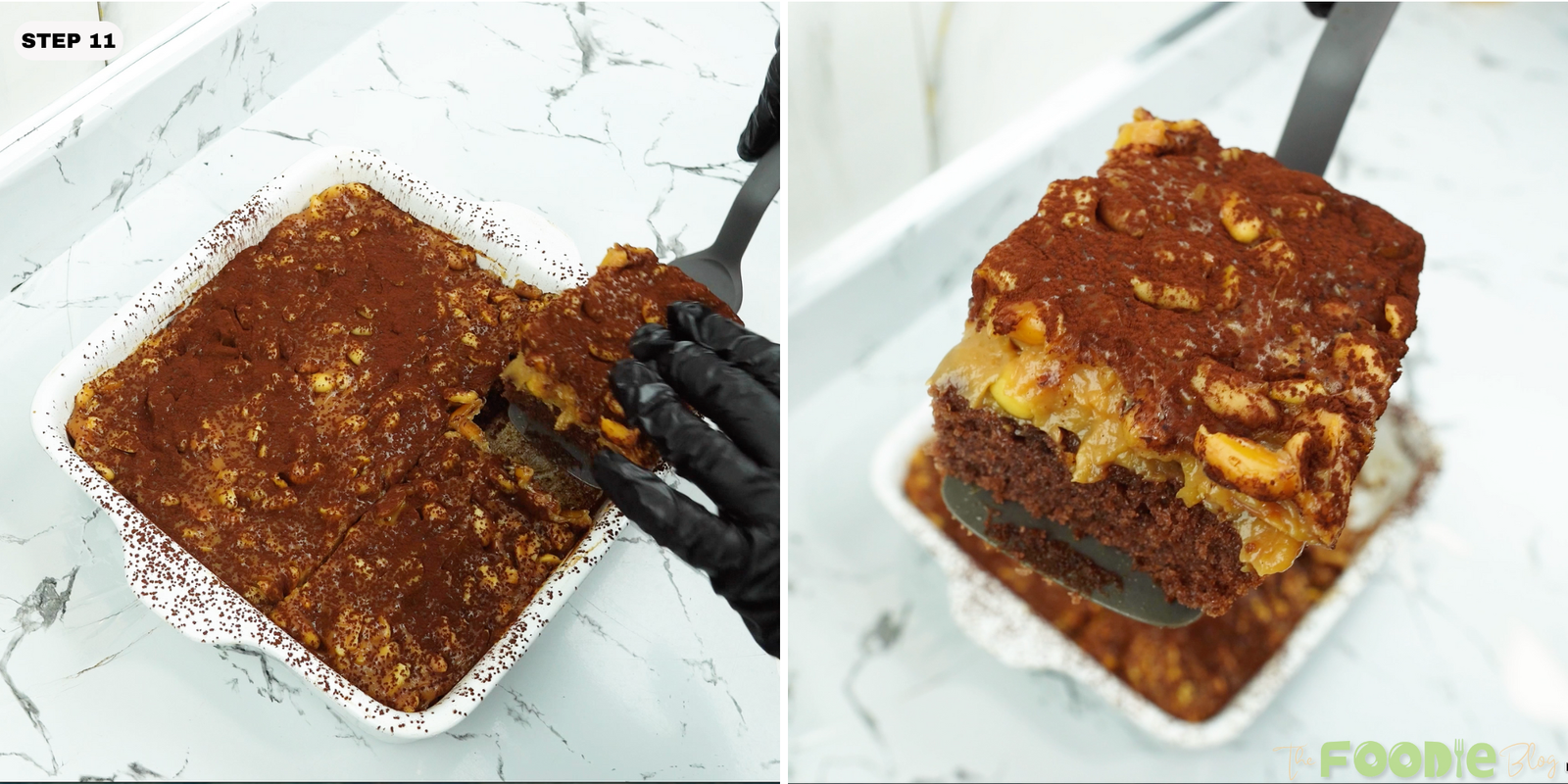 Cutting and Serving Caramel Peanut Delight Cake