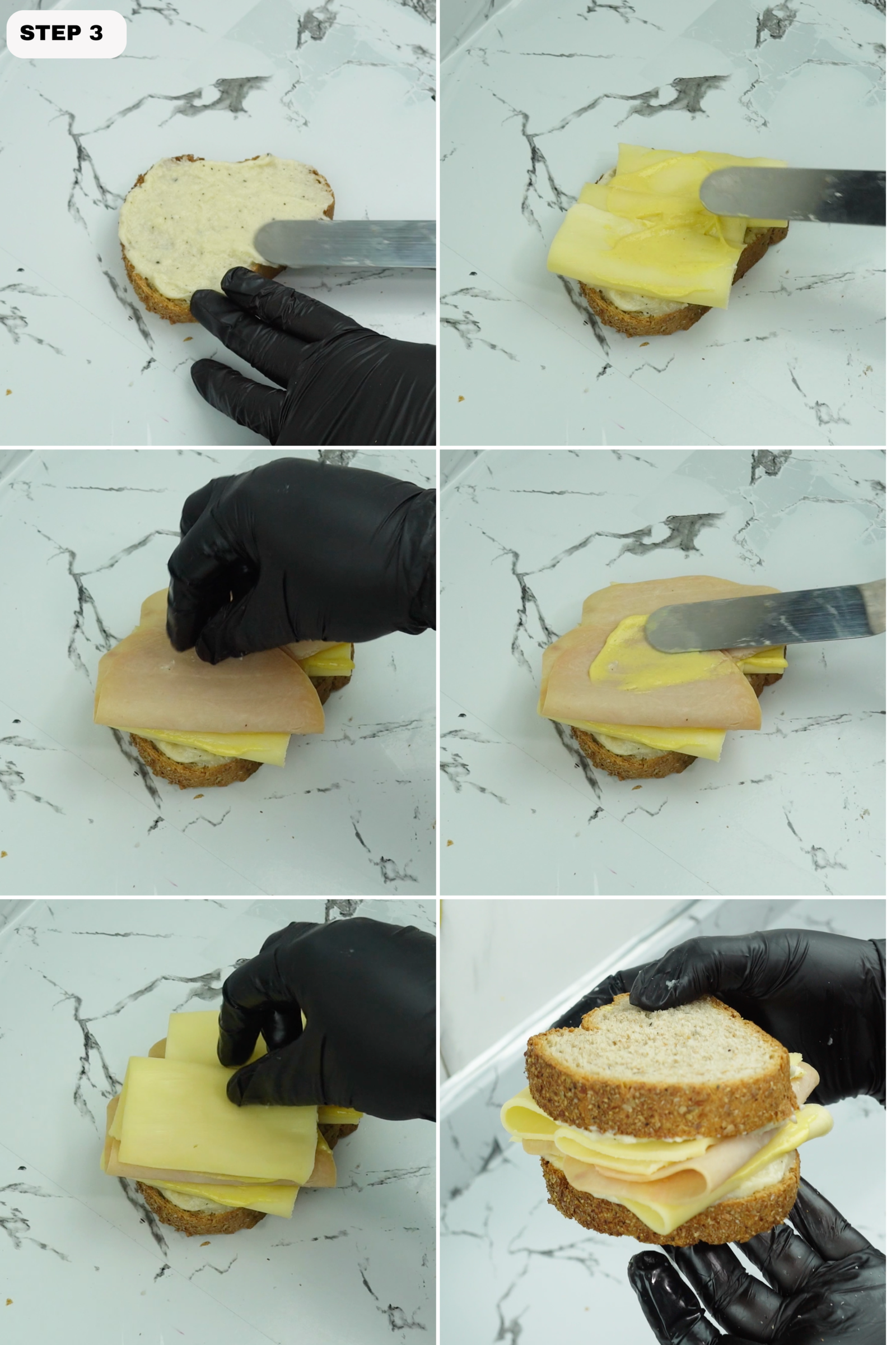 Bread spread with béchamel, layered with cheese and ham, then topped with another slice