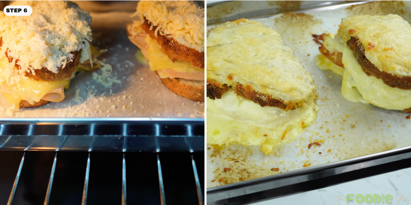 Sandwiches baked until the cheese topping is melted, bubbly, and lightly browned