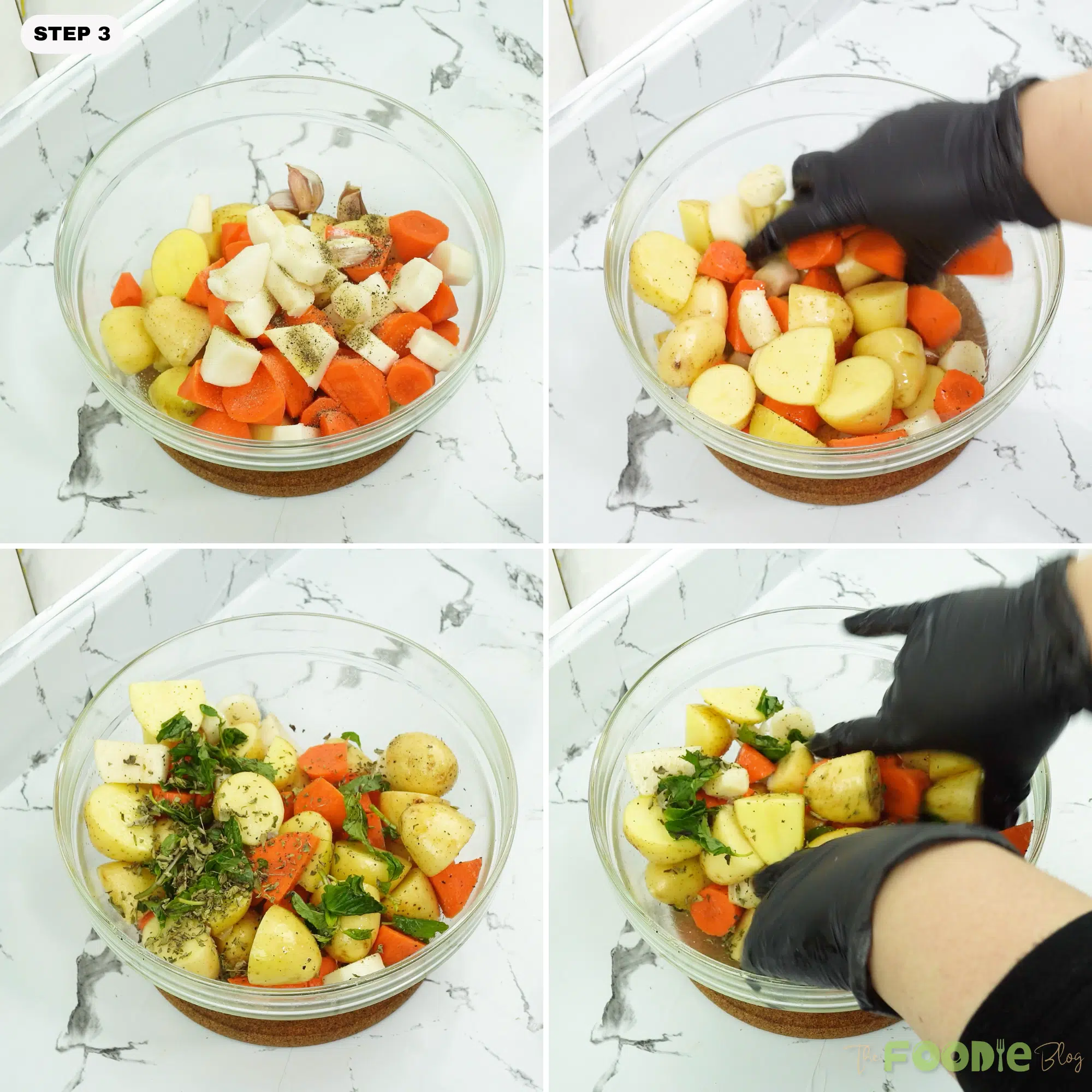 mixing ingredients in a bowl as part of the prep process