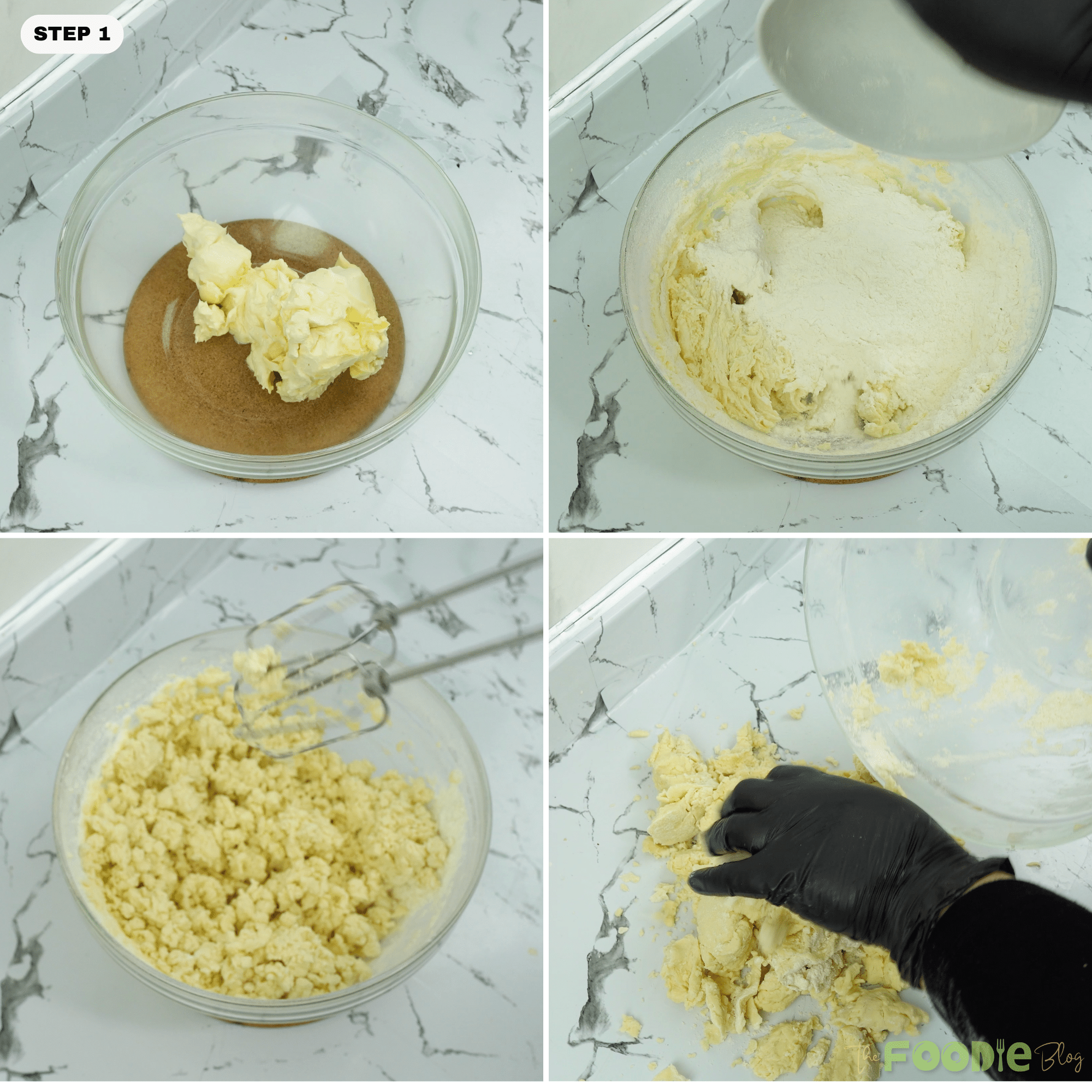 Butter and powdered sugar in a bowl for making shortbread cookie dough