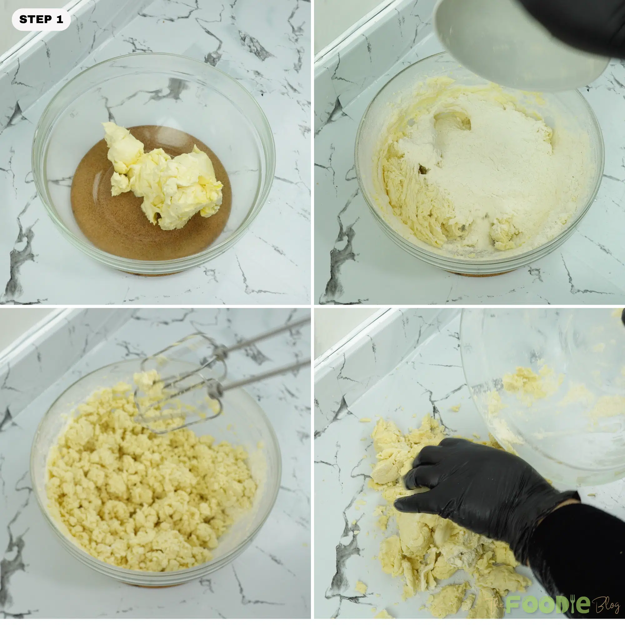 Butter and powdered sugar in a bowl for making shortbread cookie dough