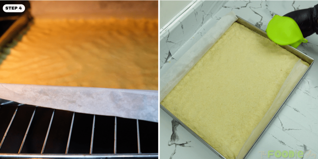 Smoothing the top of shortbread dough in the pan before baking