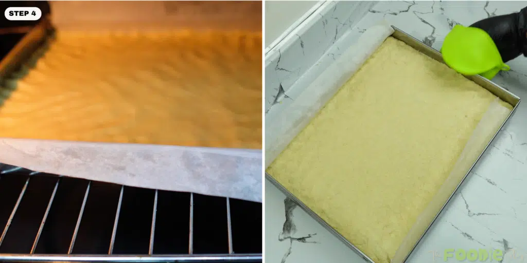 Smoothing the top of shortbread dough in the pan before baking