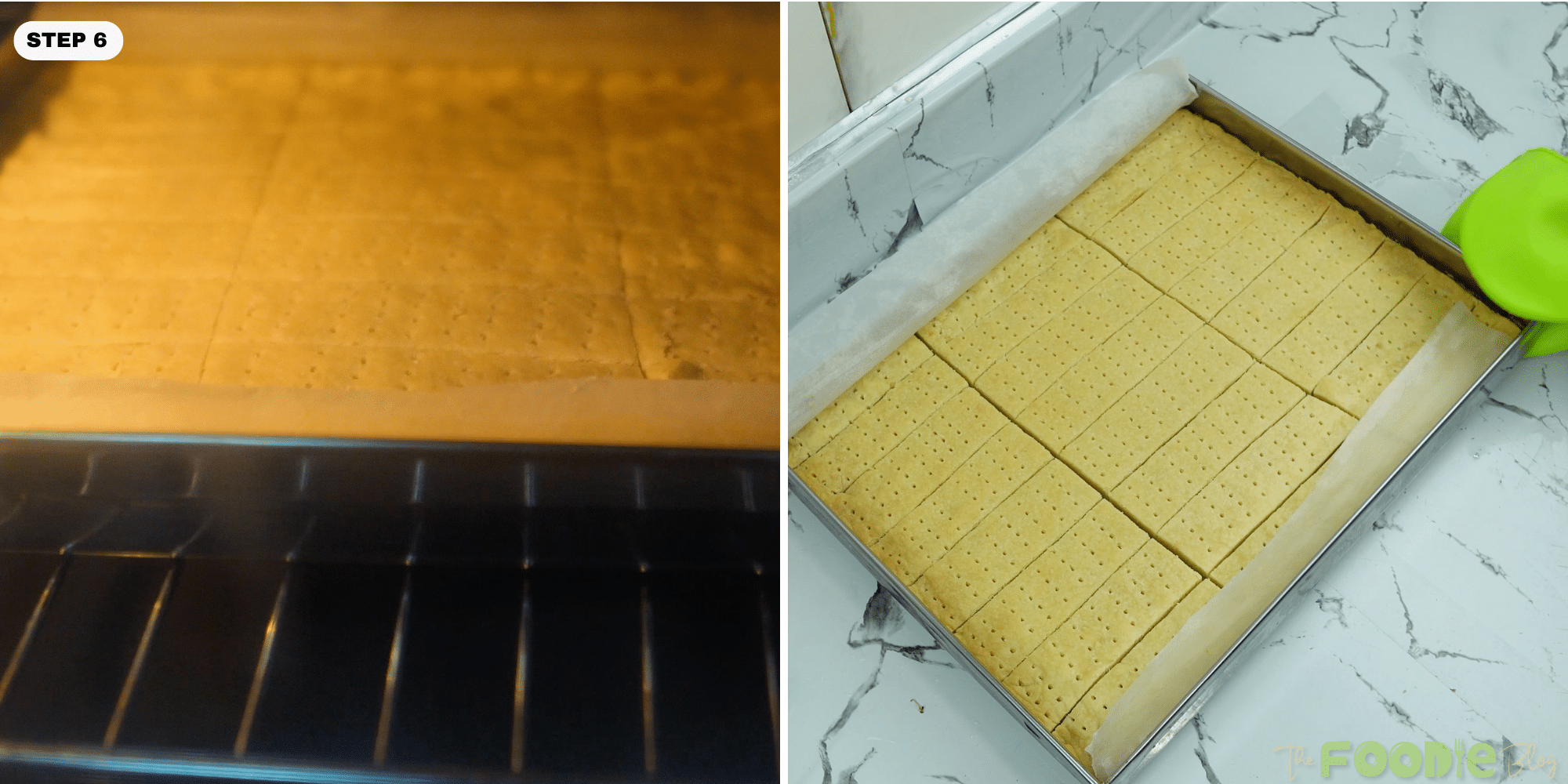 Shortbread baking in the oven until lightly golden