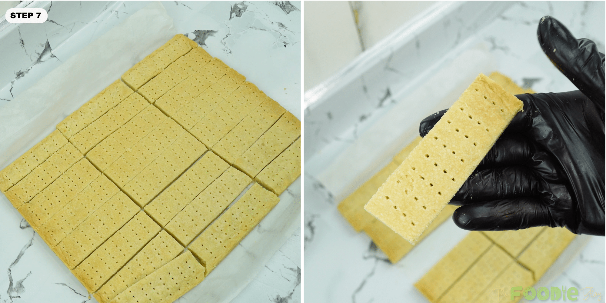 Baked shortbread cookie bars cut into rectangles and ready to serve