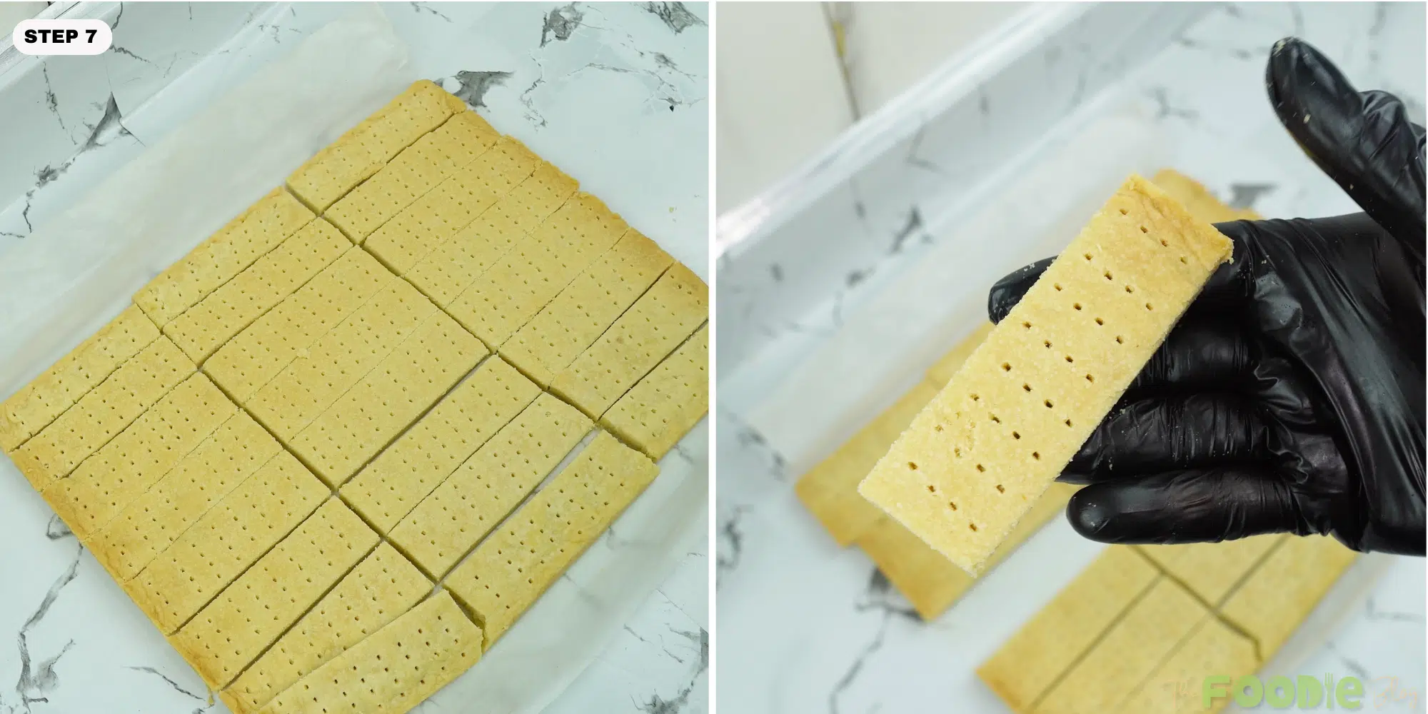 Baked shortbread cookie bars cut into rectangles and ready to serve