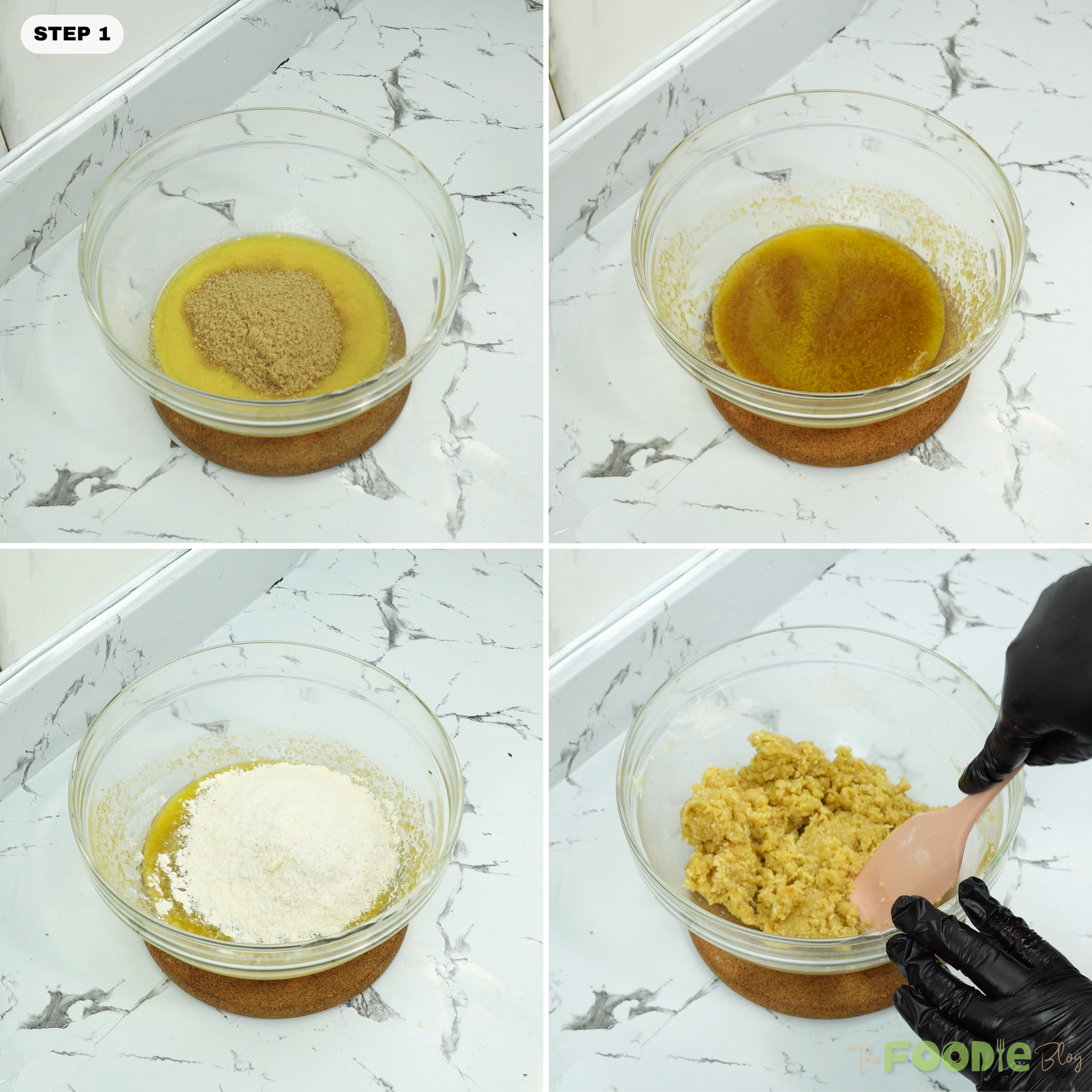 Butter and brown sugar mixed, then flour and coconut added to form the caramel slice base