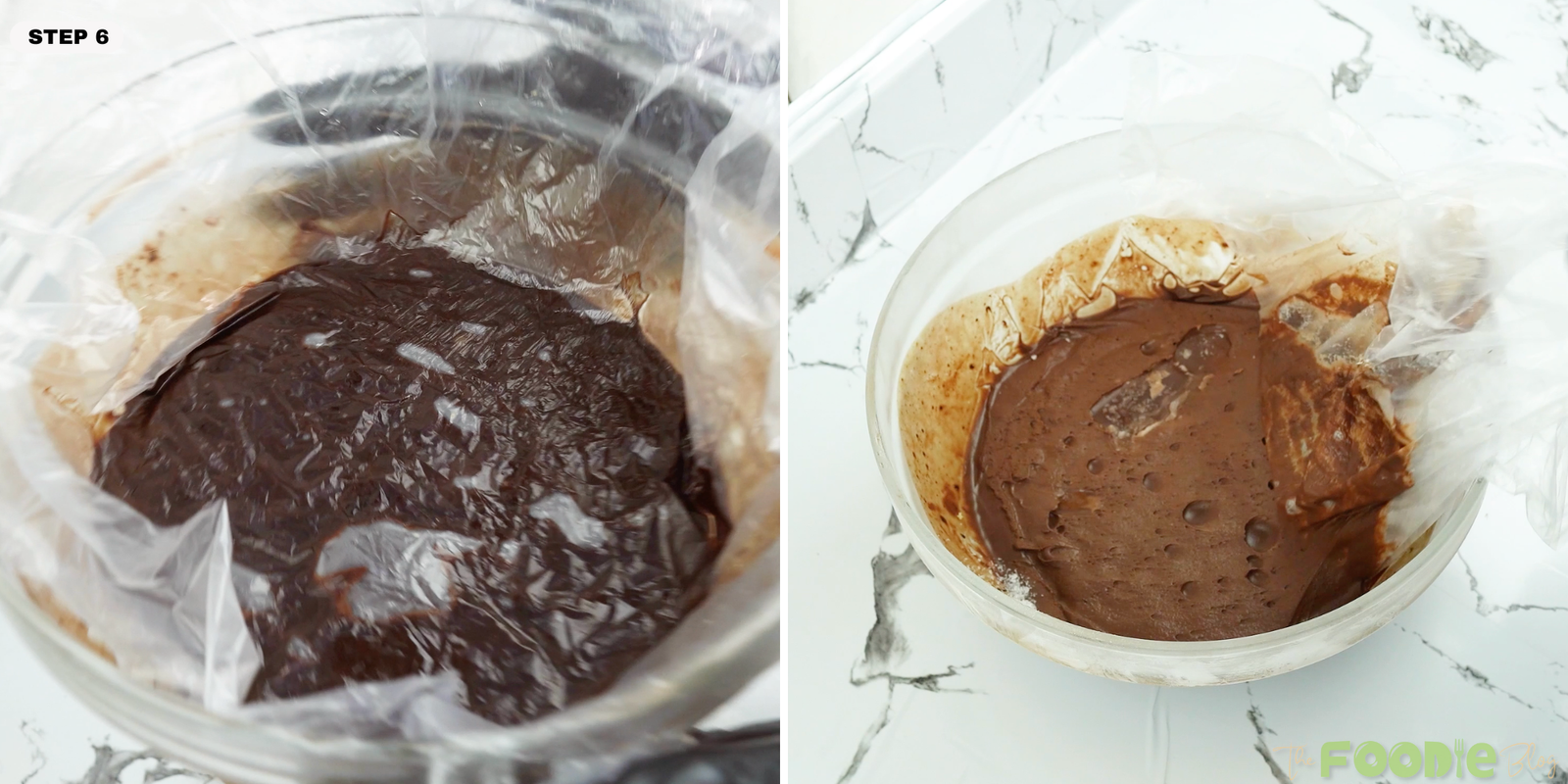 Ganache covered and resting in a bowl as it cools and thickens
