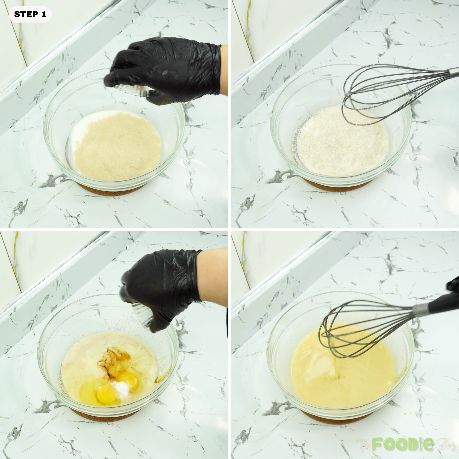 Yeast blooming in warm milk and sugar in a bowl