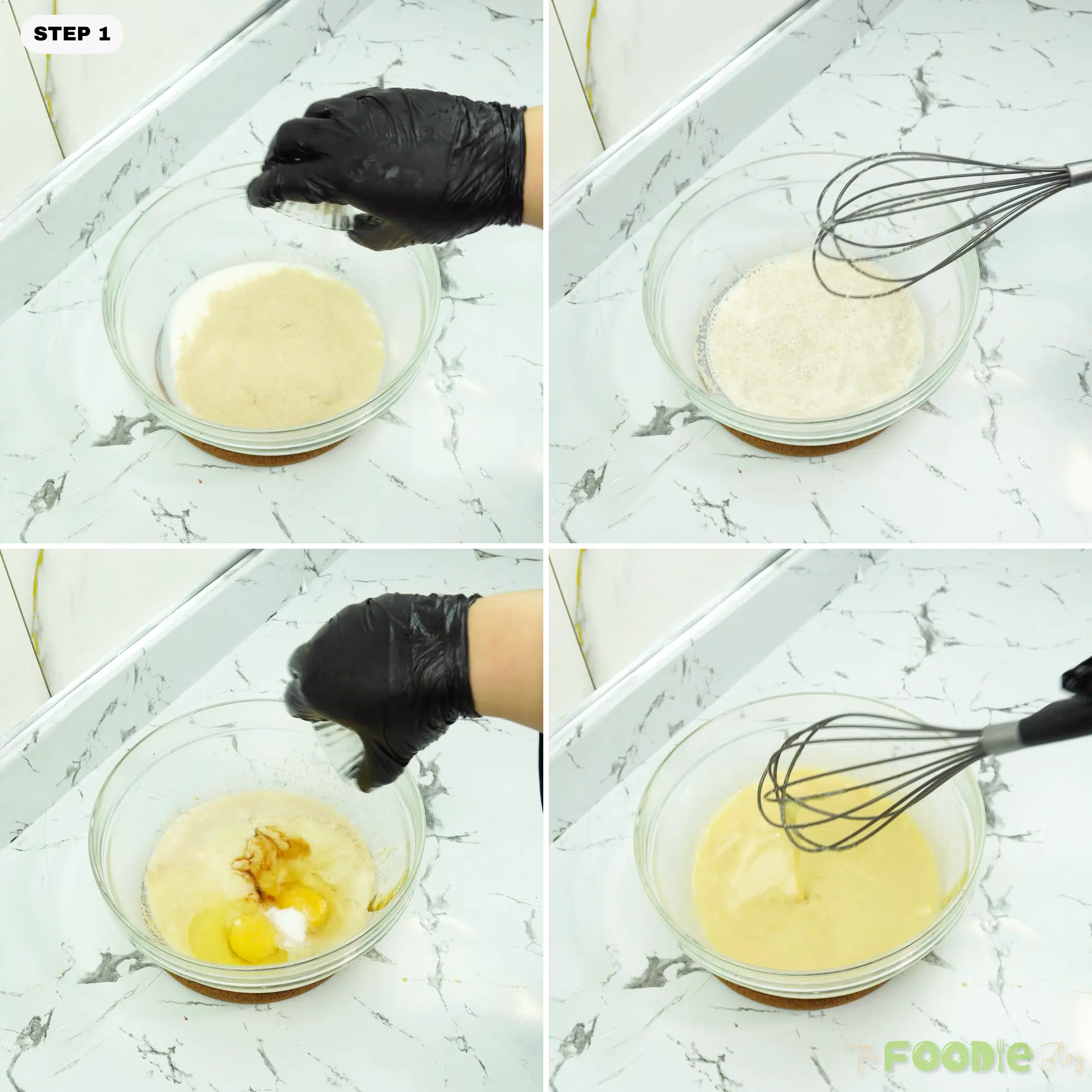 Yeast blooming in warm milk and sugar in a bowl