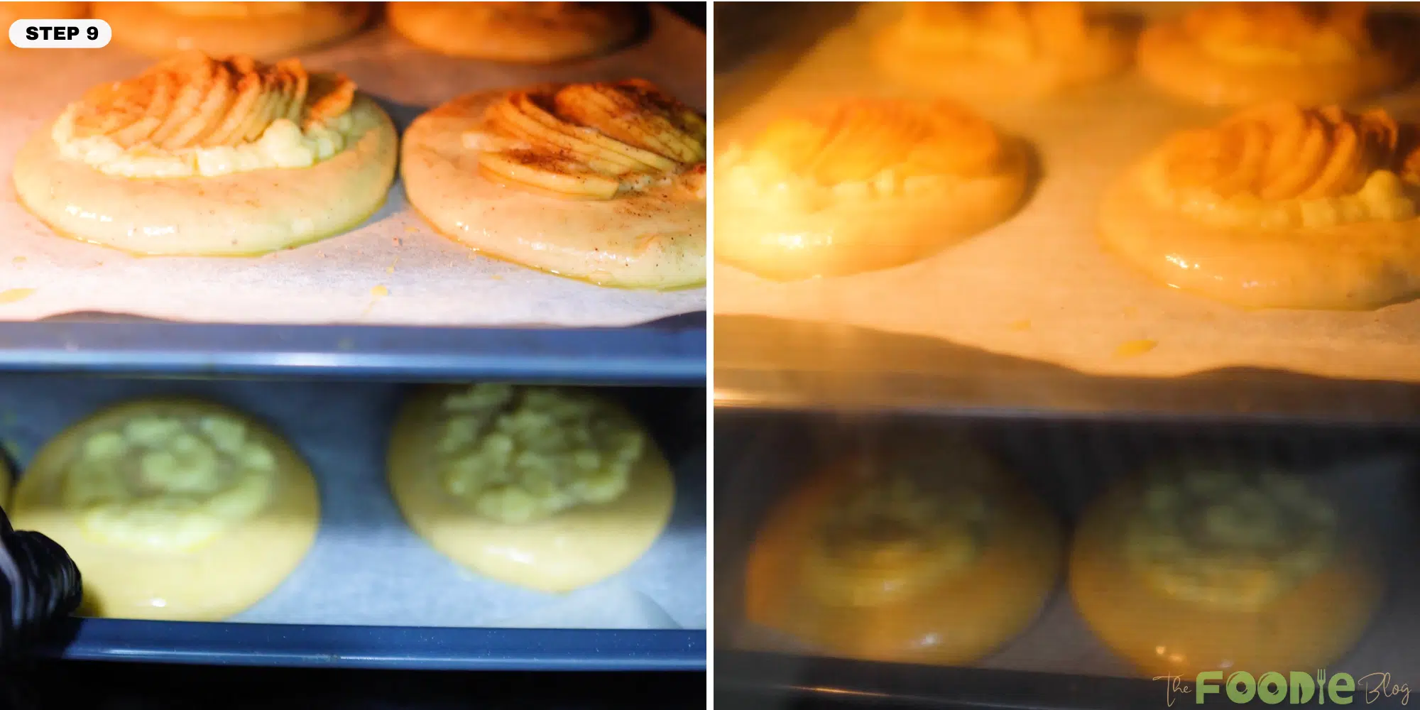 Brioche buns baking in the oven until golden