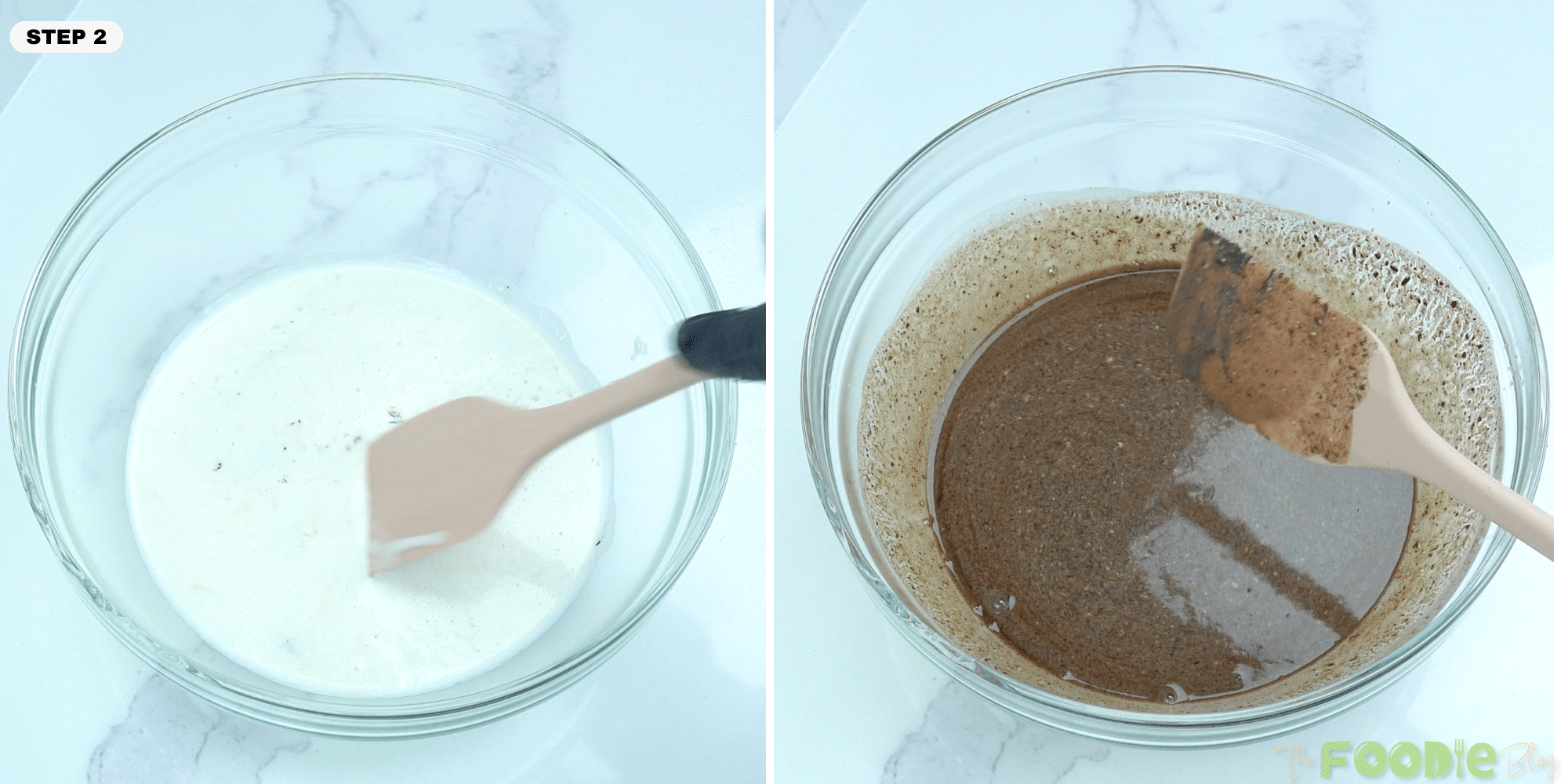Smooth chocolate mixture after stirring coconut milk and melted chocolate