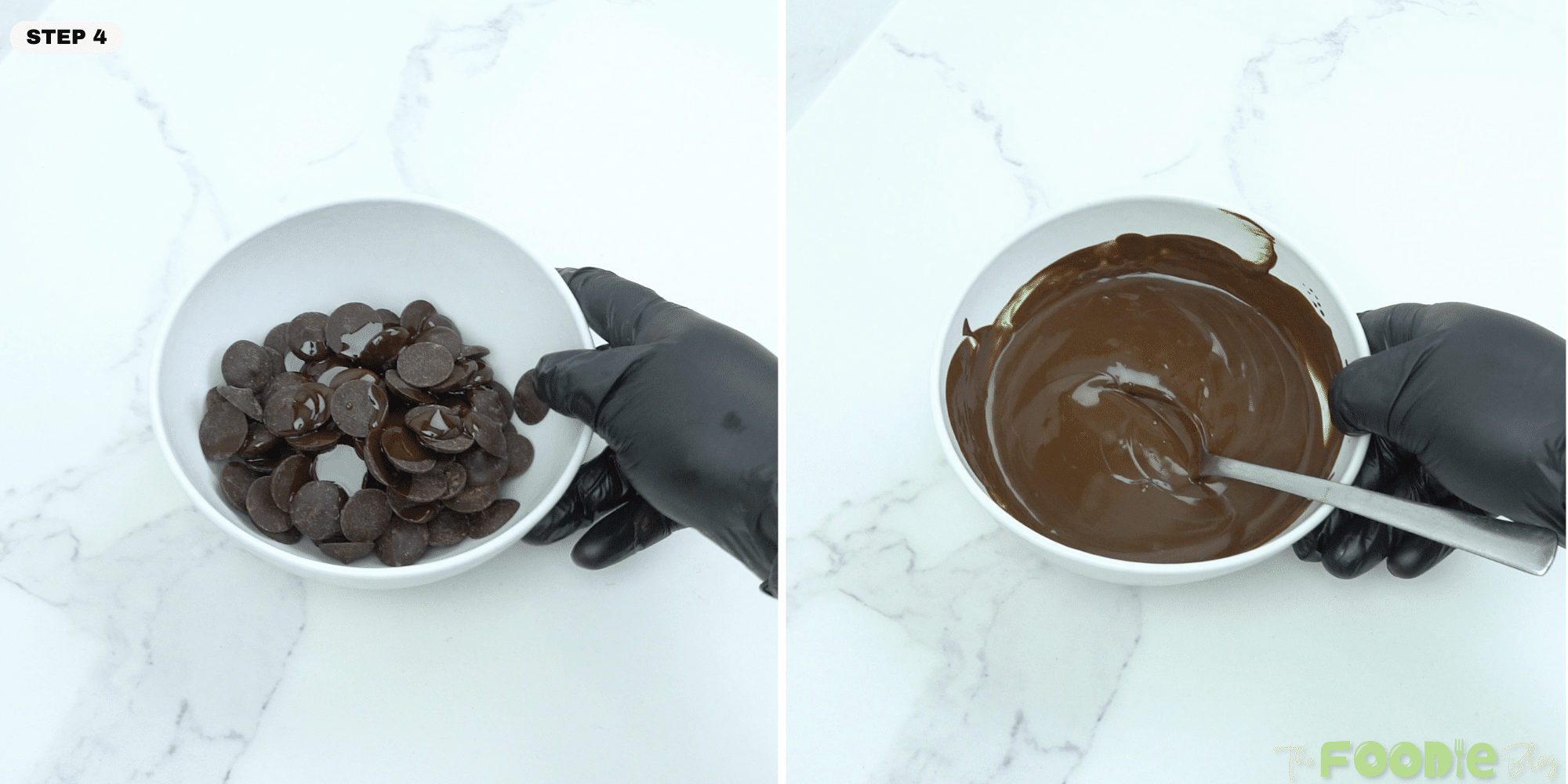 Dark chocolate melting in a bowl and stirred until smooth