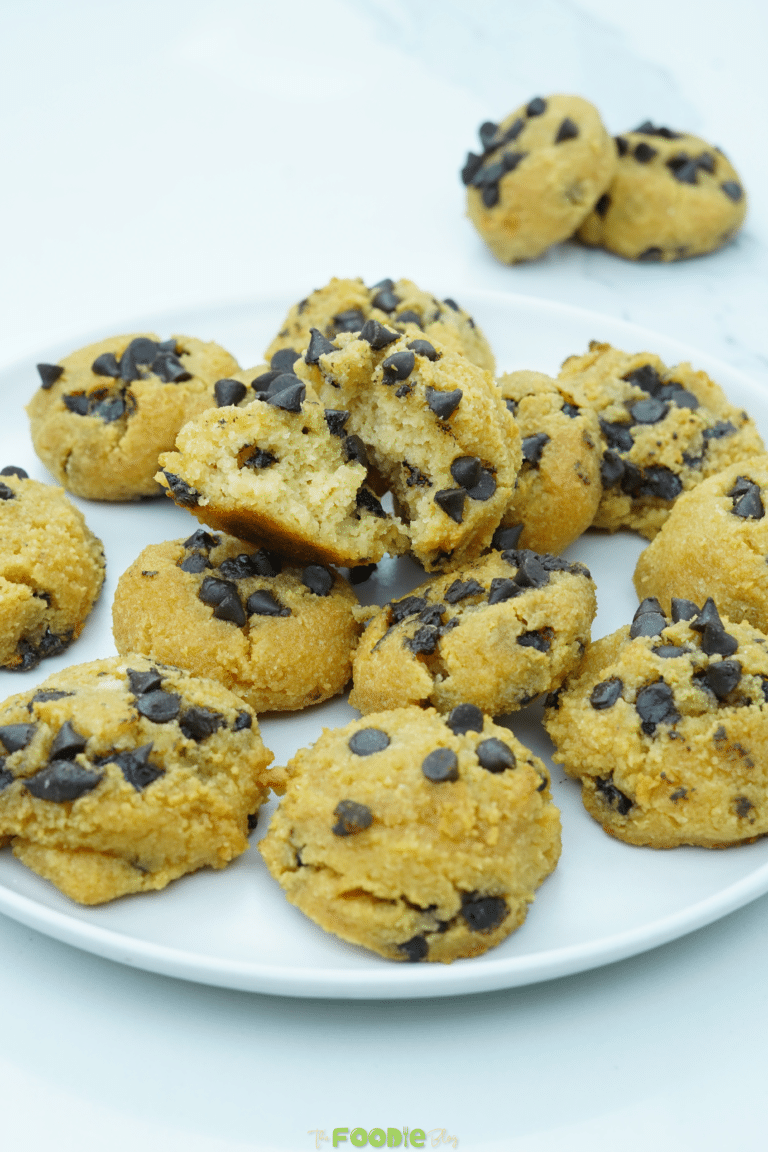 Side view close-up showing the crumbly texture of cottage cheese chocolate chip cookies