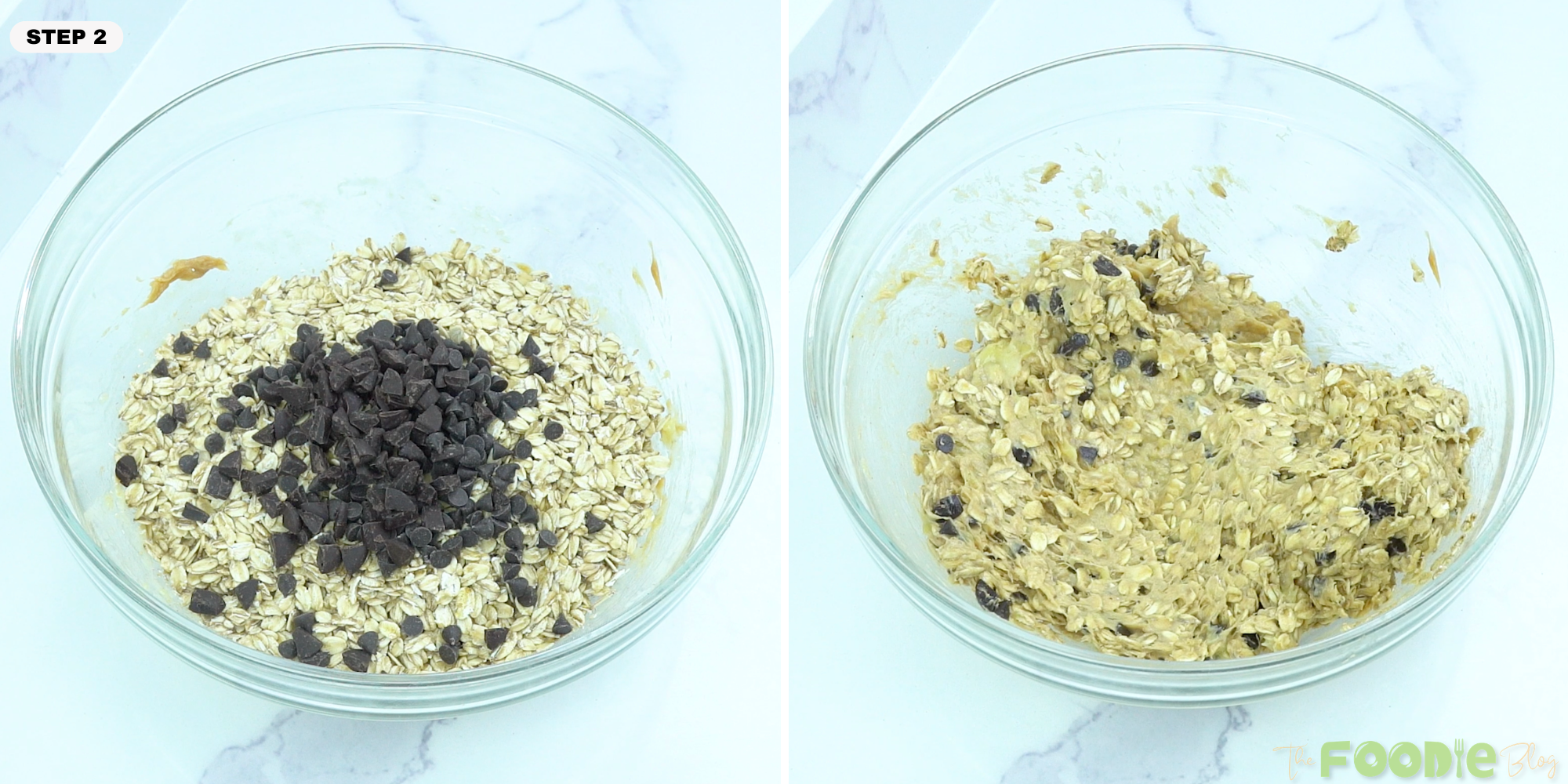Oats and chocolate chips mixed into the banana nut butter mixture