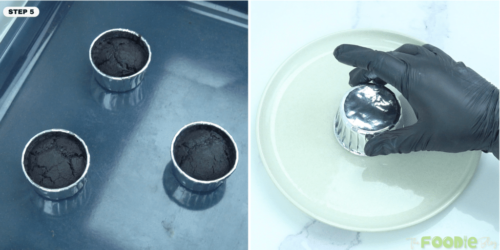 Baked lava cakes in foil molds, then flipped onto a plate to release