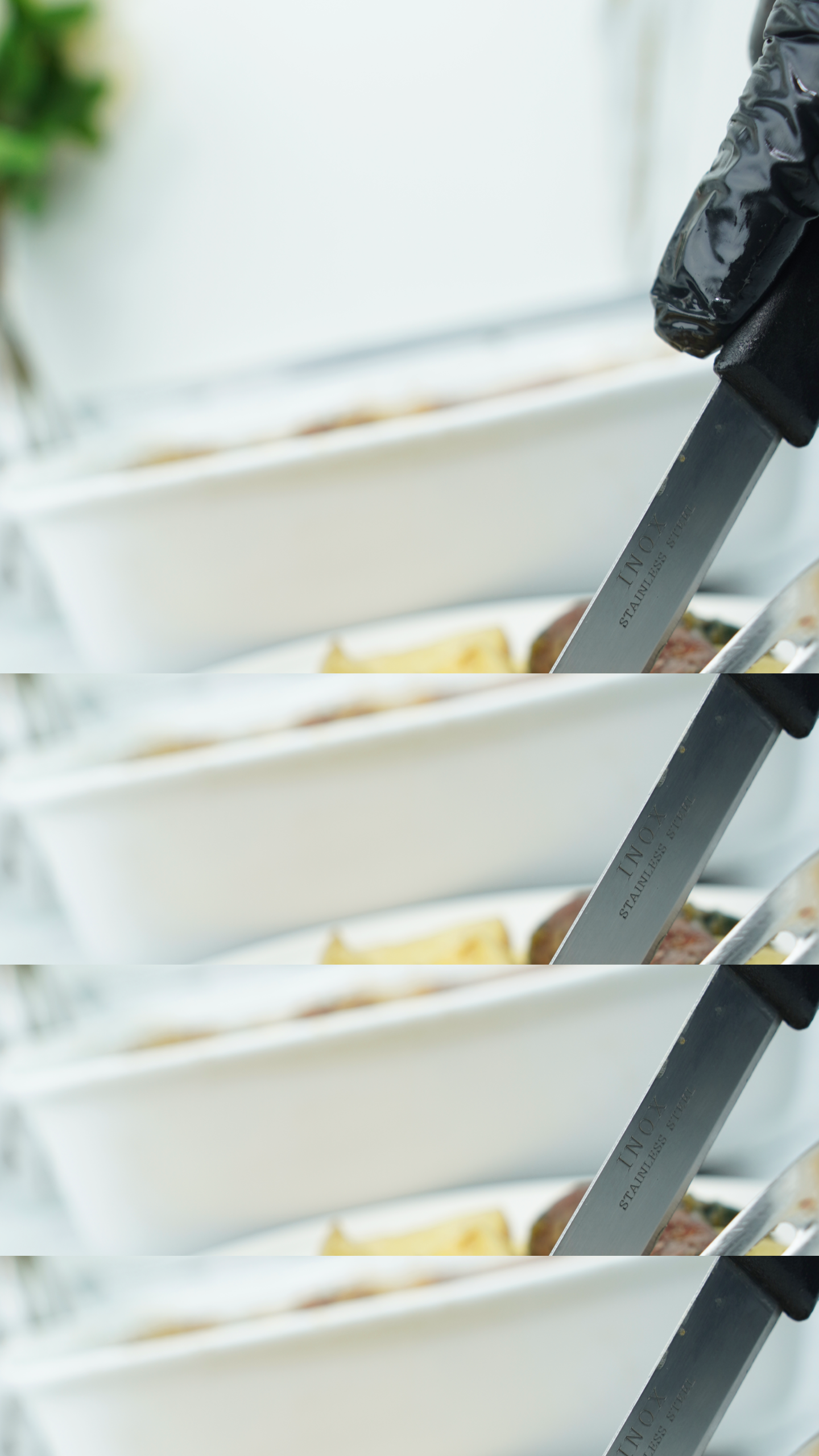 sausage bake cutting sausage closeup