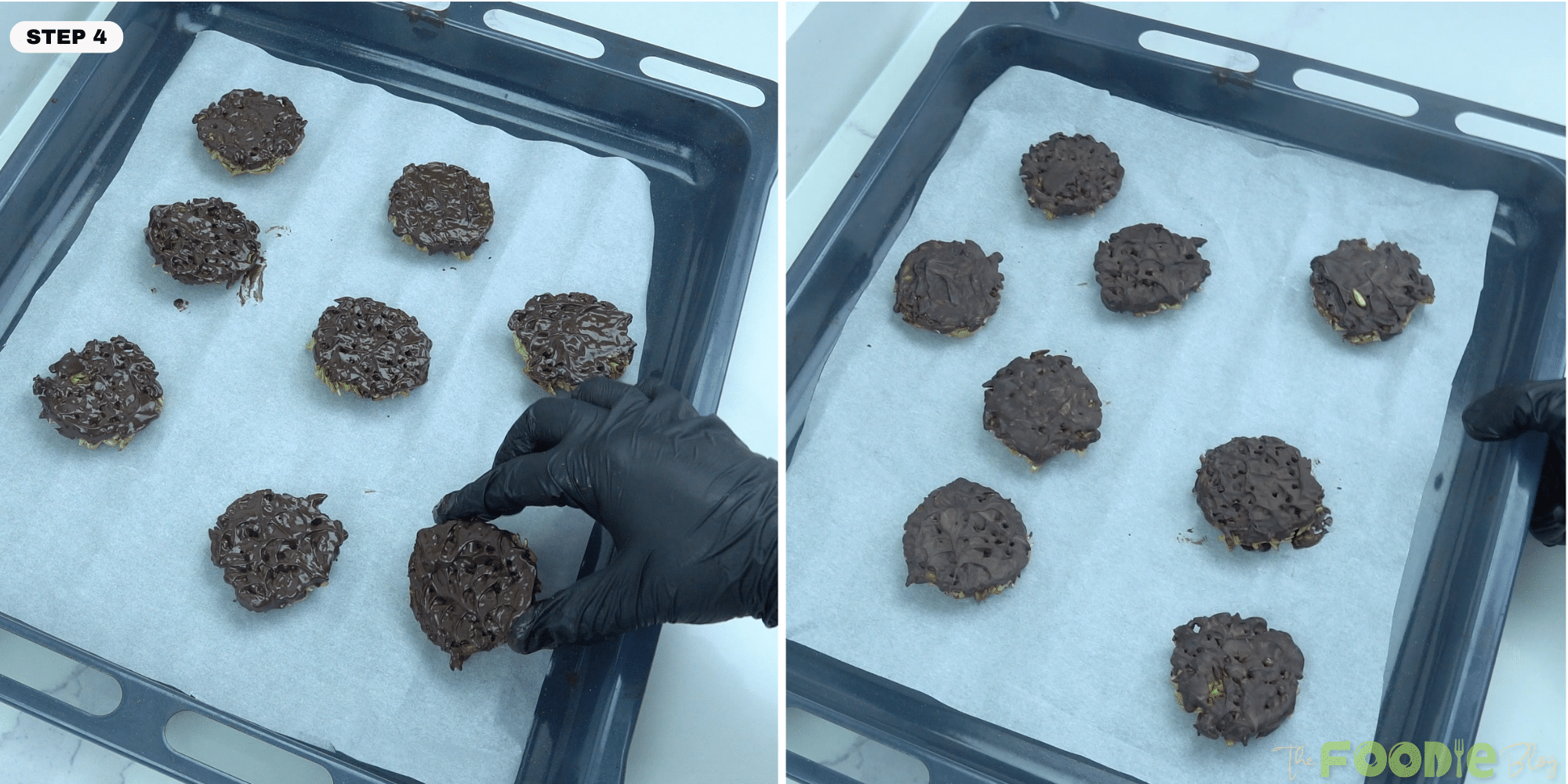 Chocolate-coated sunflower seed bites on parchment paper to set