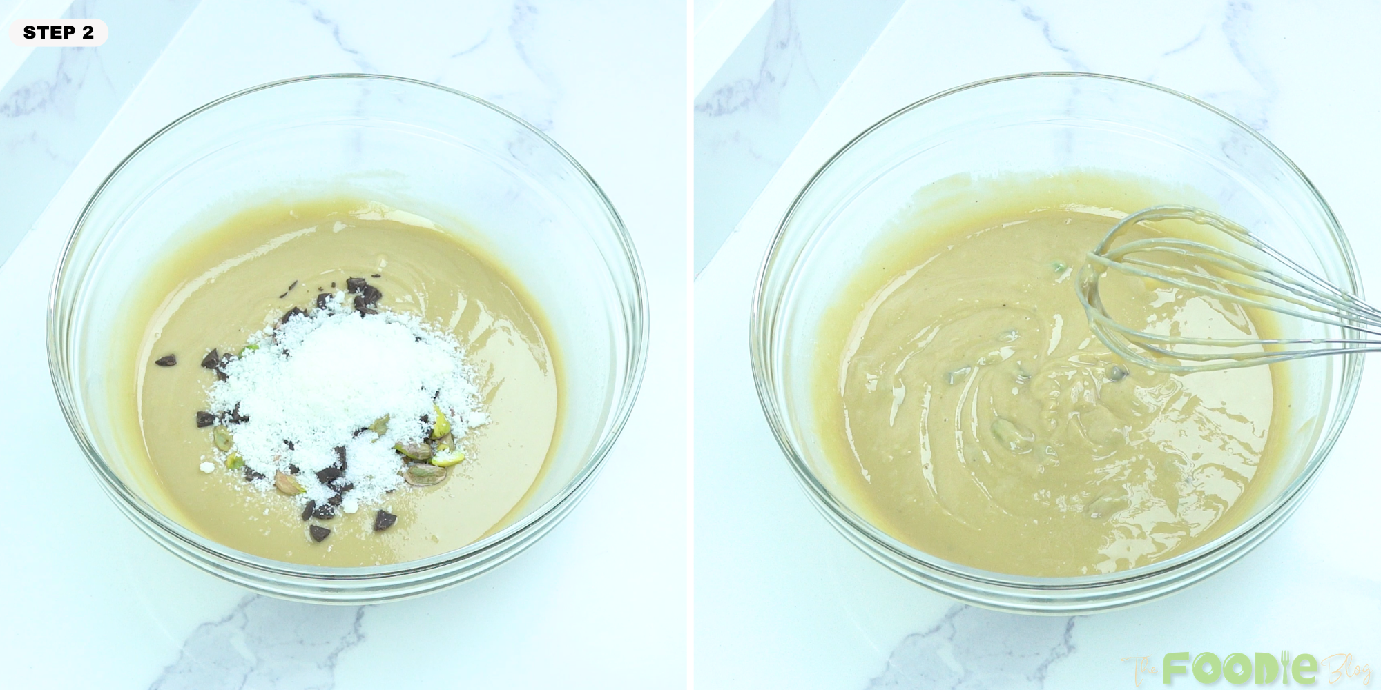 Pistachios and mix-ins added to the tahini fudge mixture before stirring