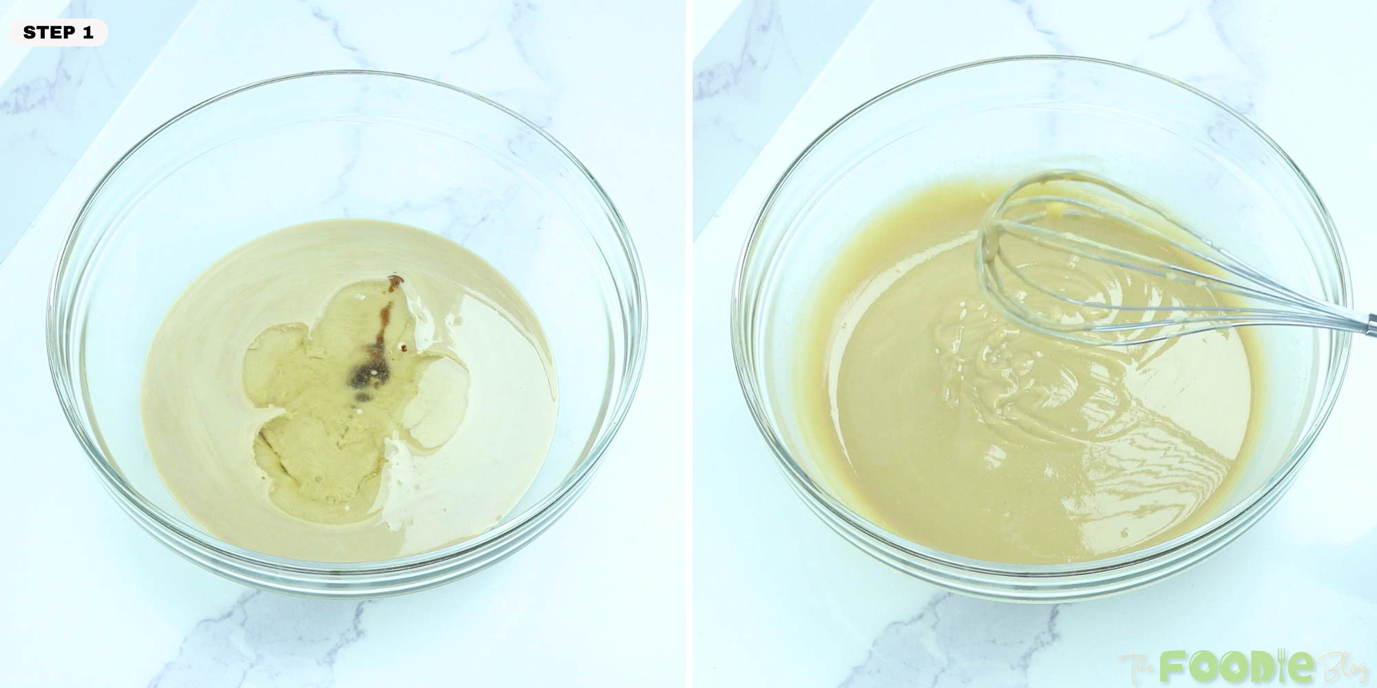 Mixing tahini with sweetener and coconut oil in a glass bowl