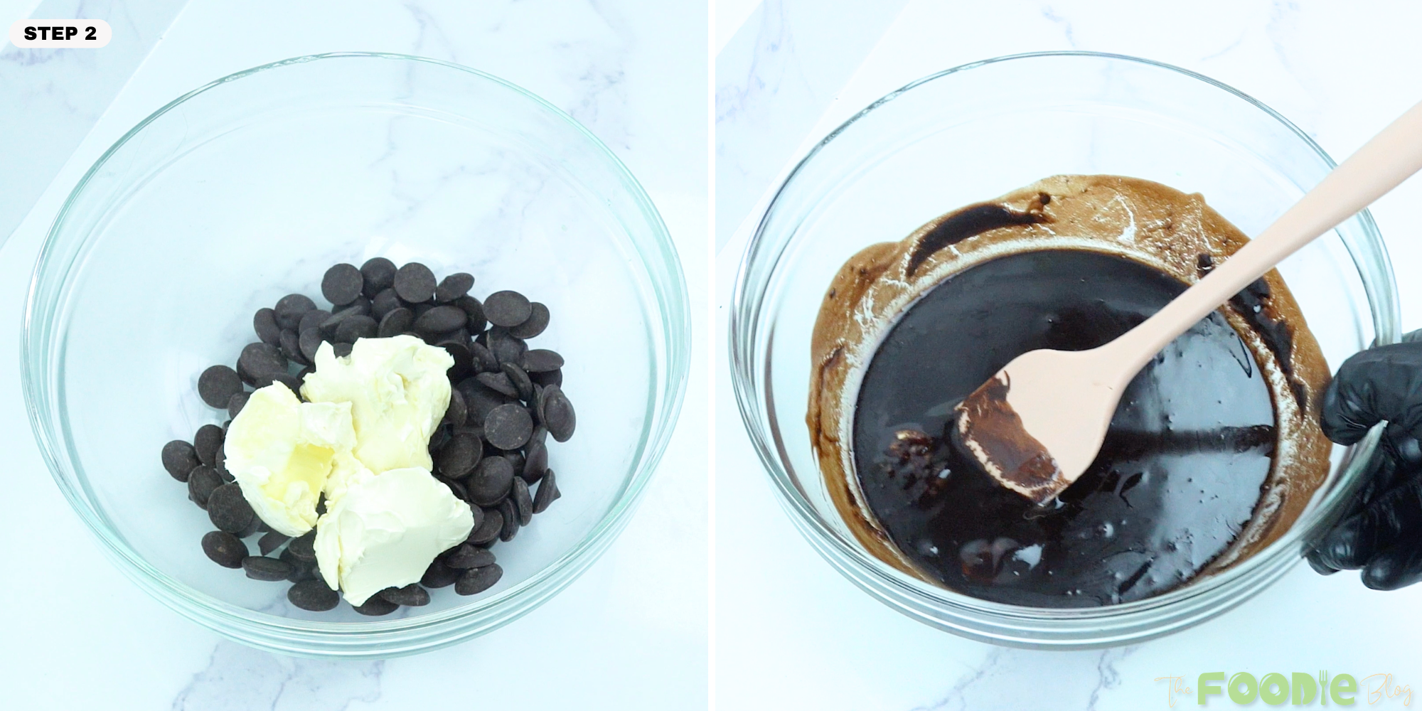 Dark chocolate and butter melted together in a bowl