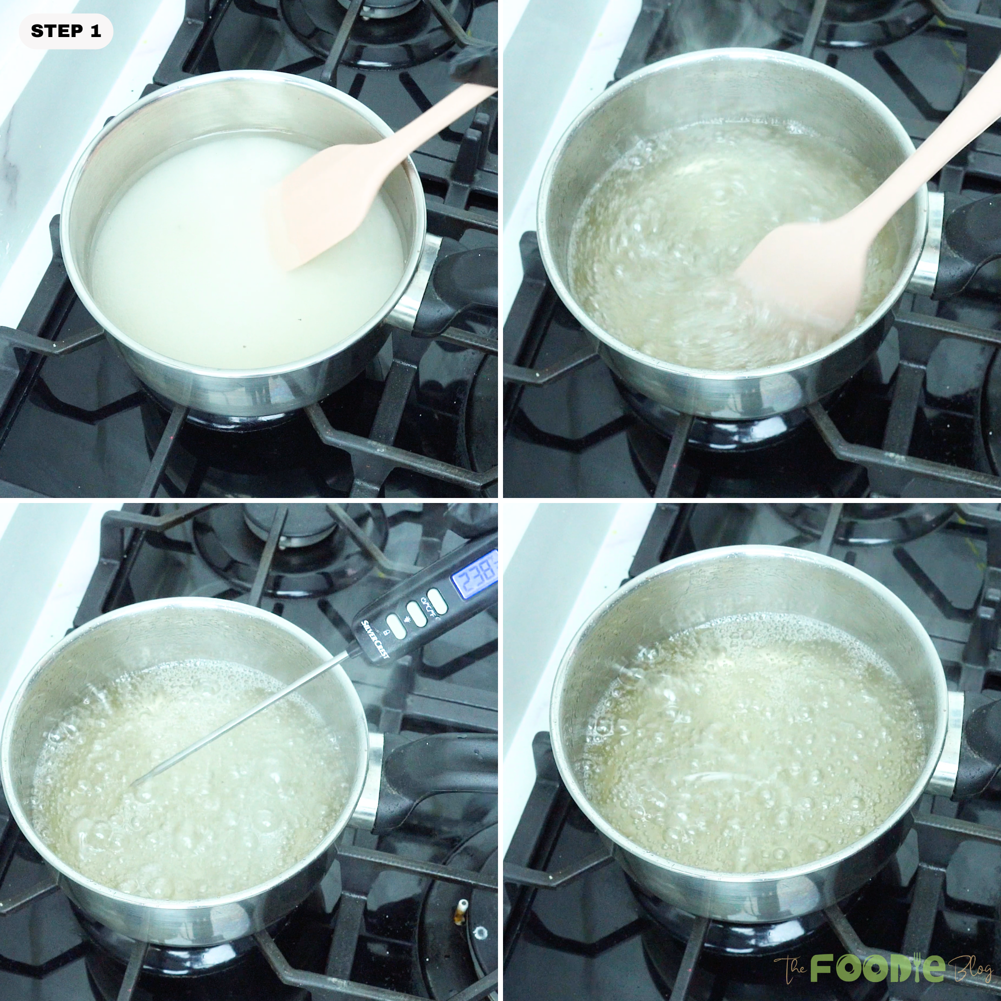 Sugar and water boiling in a saucepan for Turkish Delight syrup