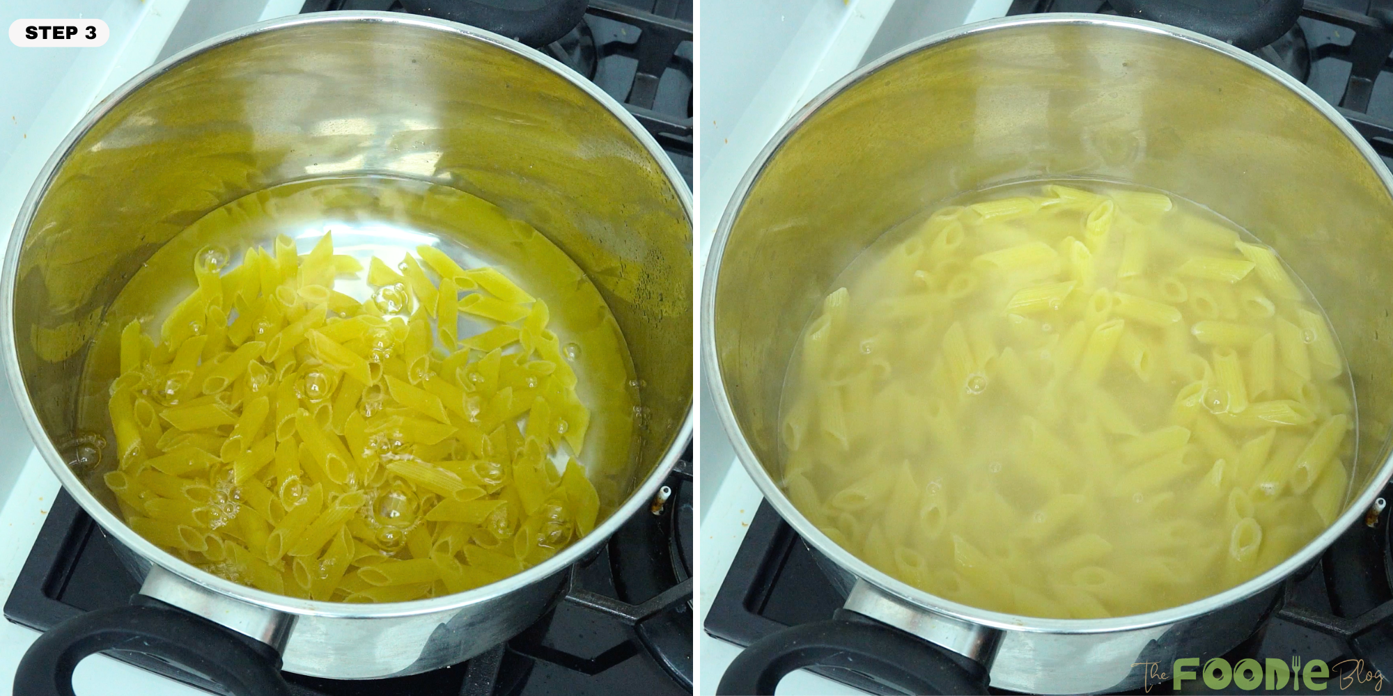 penne pasta boiling in a pot of water