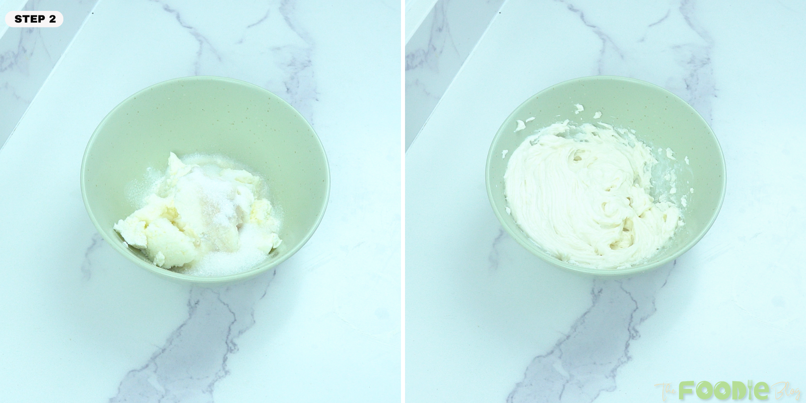 Cream cheese, sweetener, and heavy cream being mixed into a smooth filling for keto pumpkin muffins