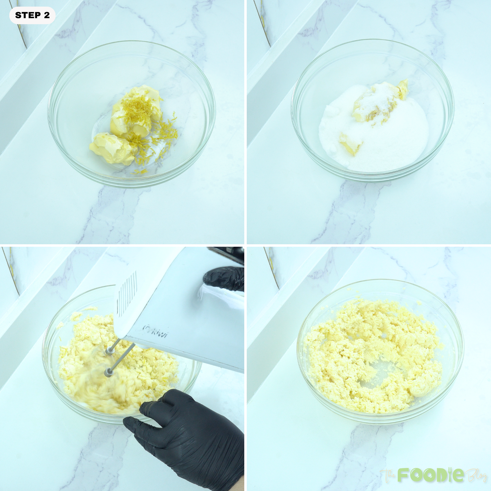 Butter, lemon zest, and sugar being mixed together for lemon poppy seed cookie dough