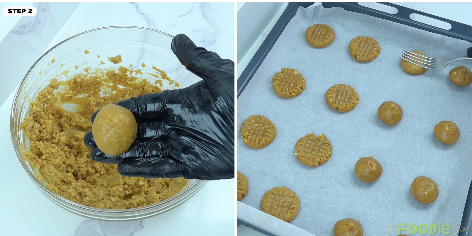 mixing peanut butter, sugar, and egg in a bowl
