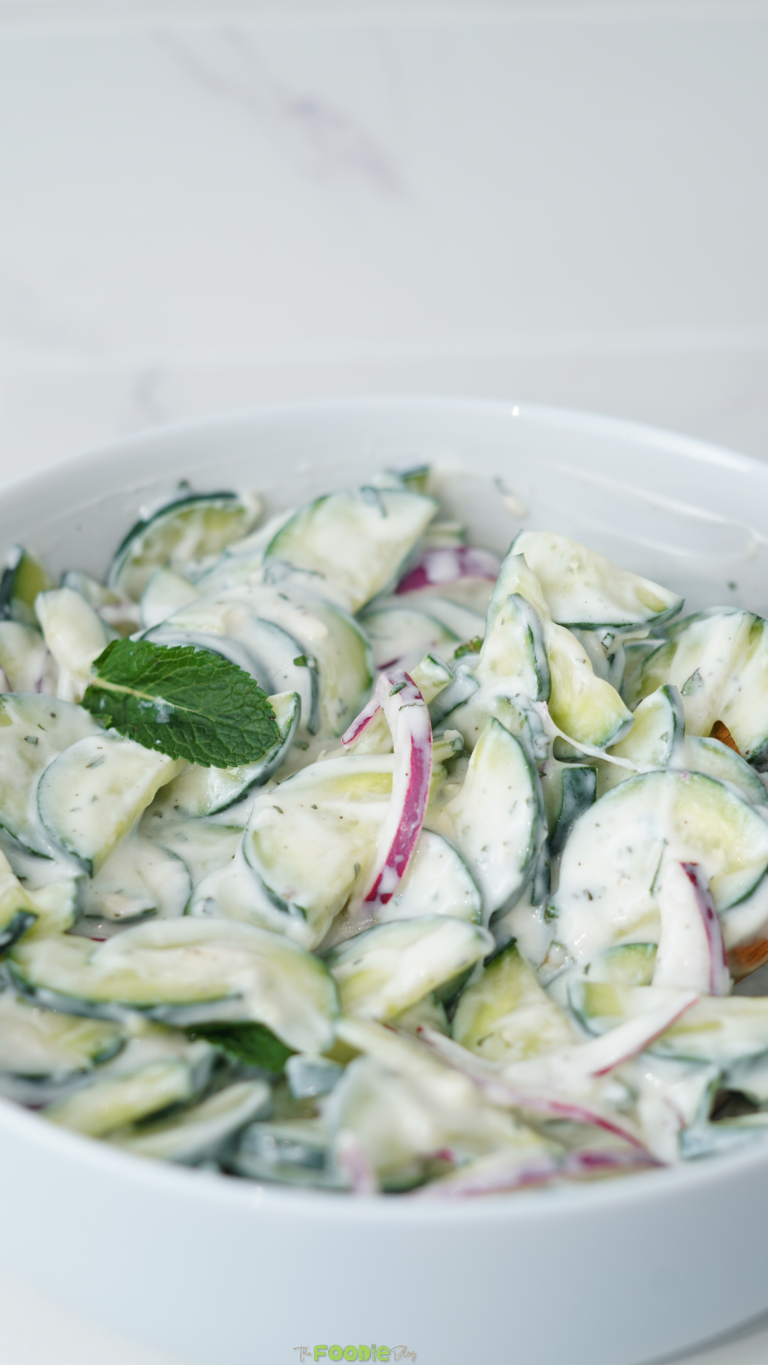 creamy cucumber salad with greek yogurt mint and red onion