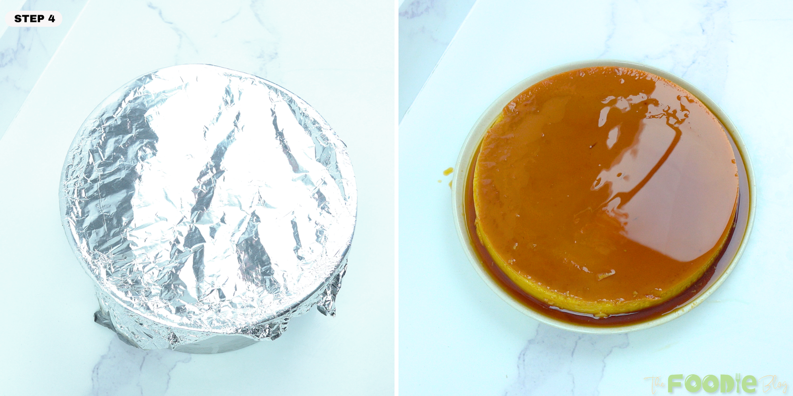 Homemade flan unmolded onto a plate with glossy caramel sauce