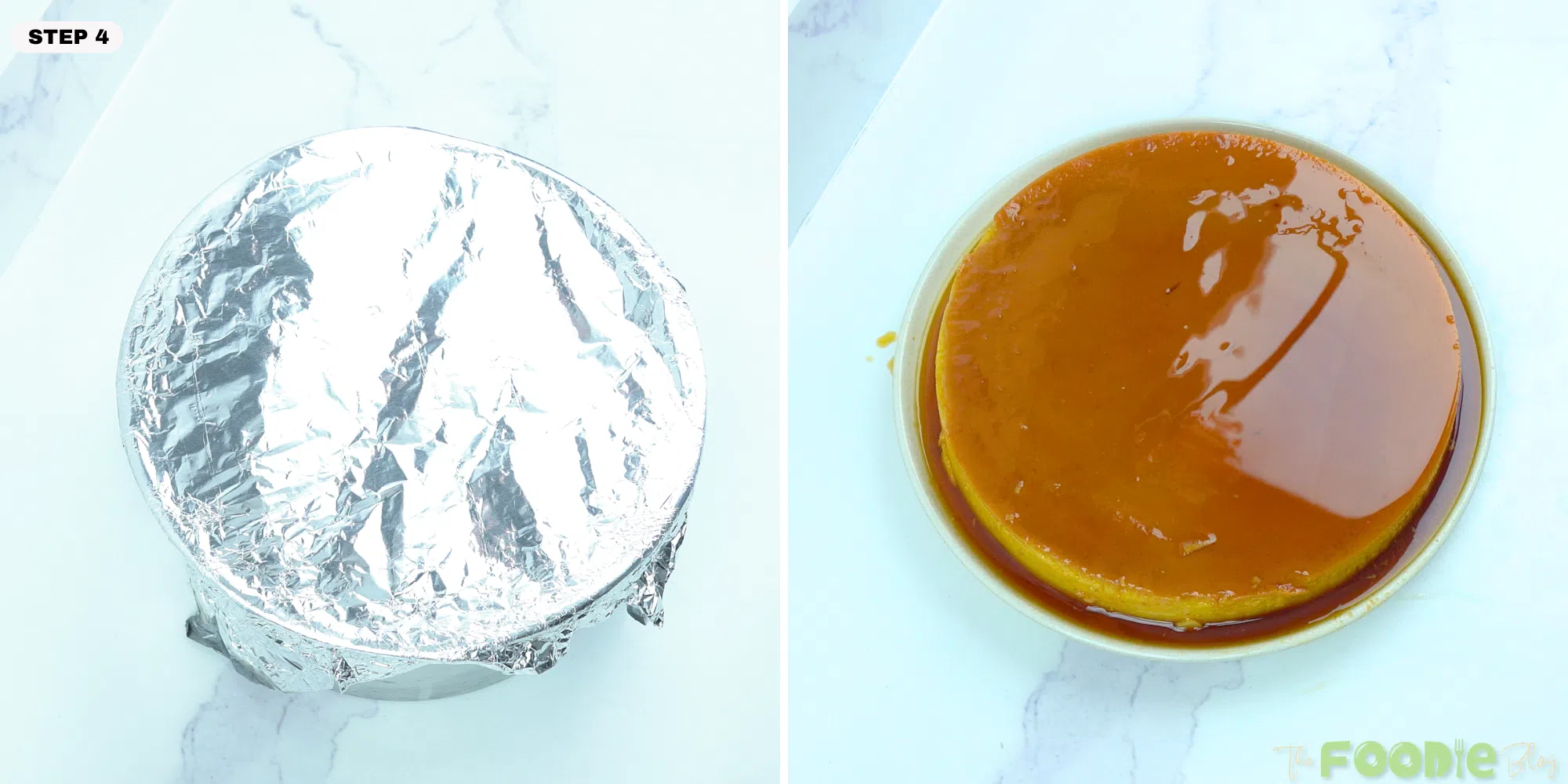 Homemade flan unmolded onto a plate with glossy caramel sauce