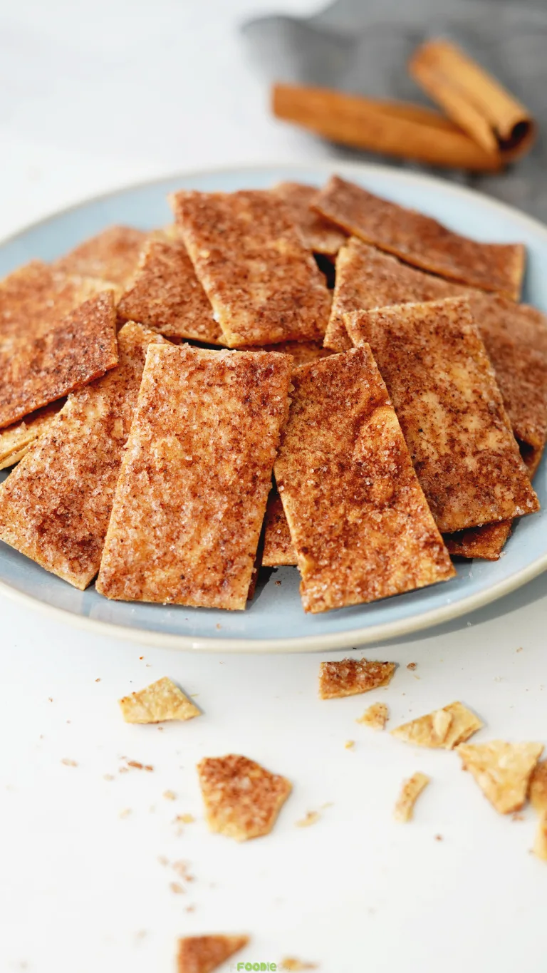 Cinnamon sugar tortilla chips served as a quick homemade sweet snack.