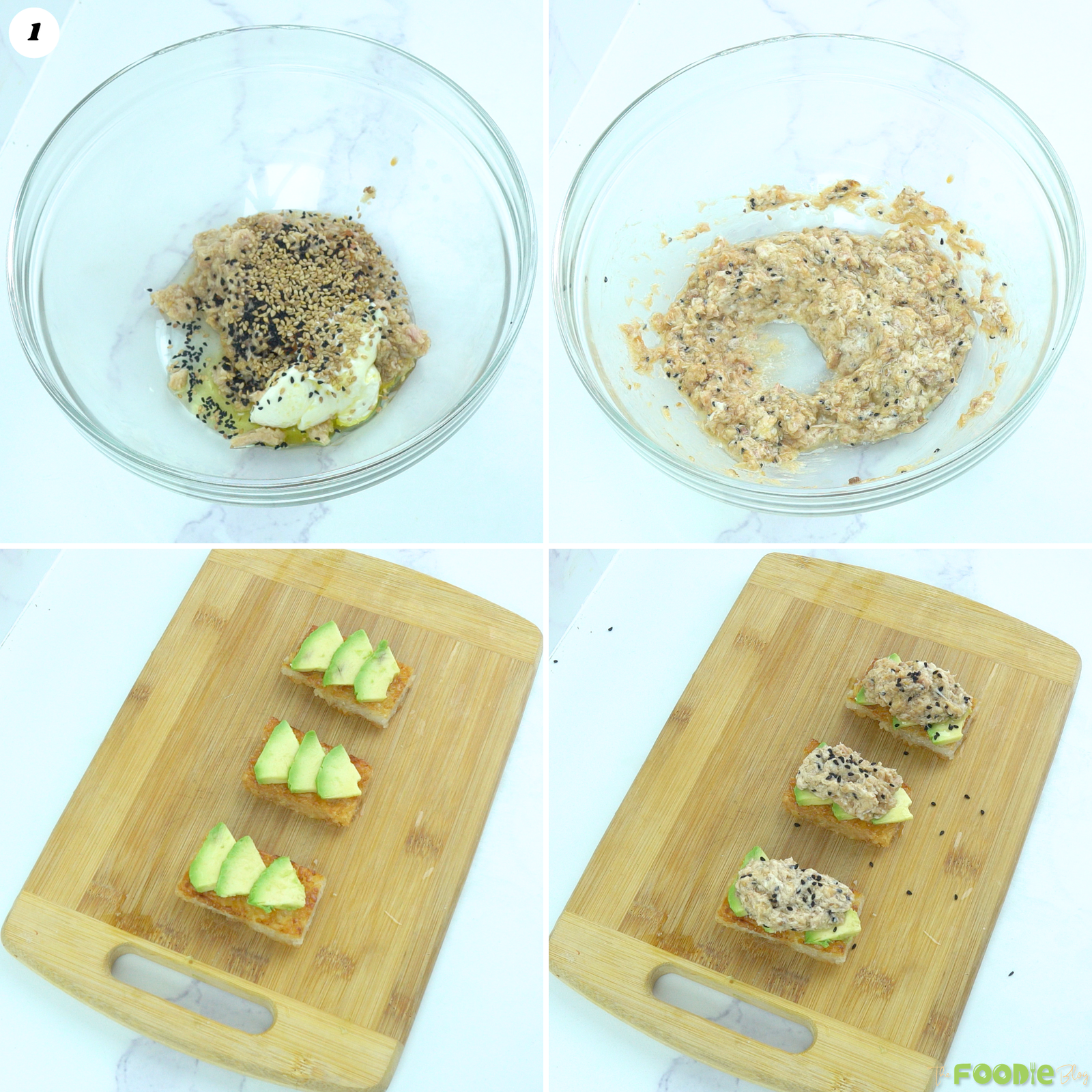Spicy tuna mixed with mayonnaise, sriracha, sesame oil, and sesame seeds, then added to avocado-topped crispy rice.