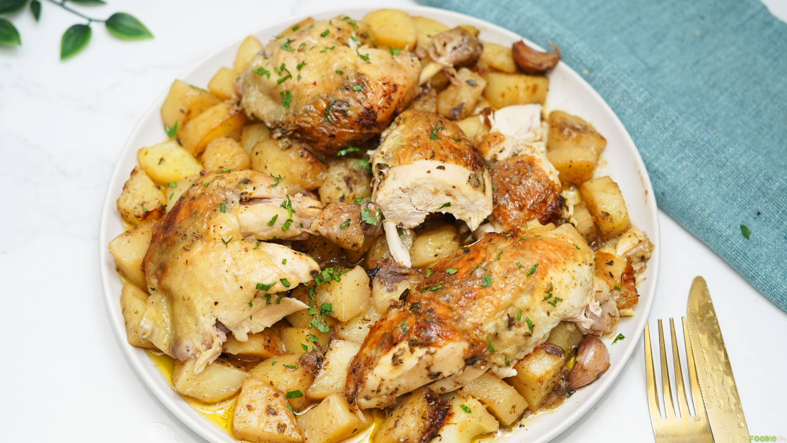 Poulet rôti recipe with garlic herb roast chicken and potatoes