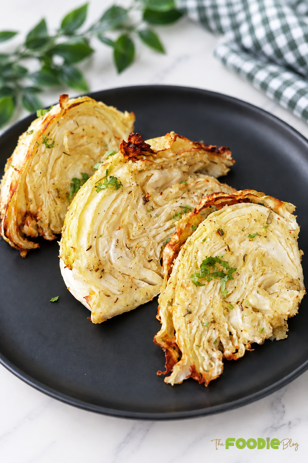 Parmesan cabbage wedges cooked in the air fryer with garlic and herbs
