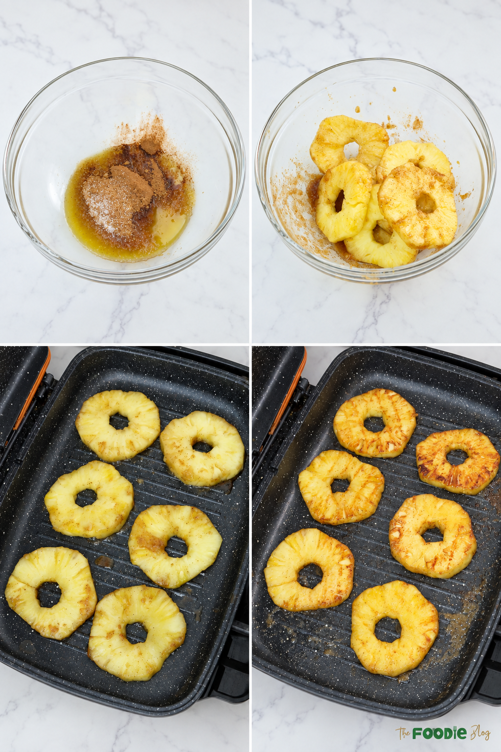 Step-by-step process for making grilled pineapple with brown sugar, butter, and cinnamon