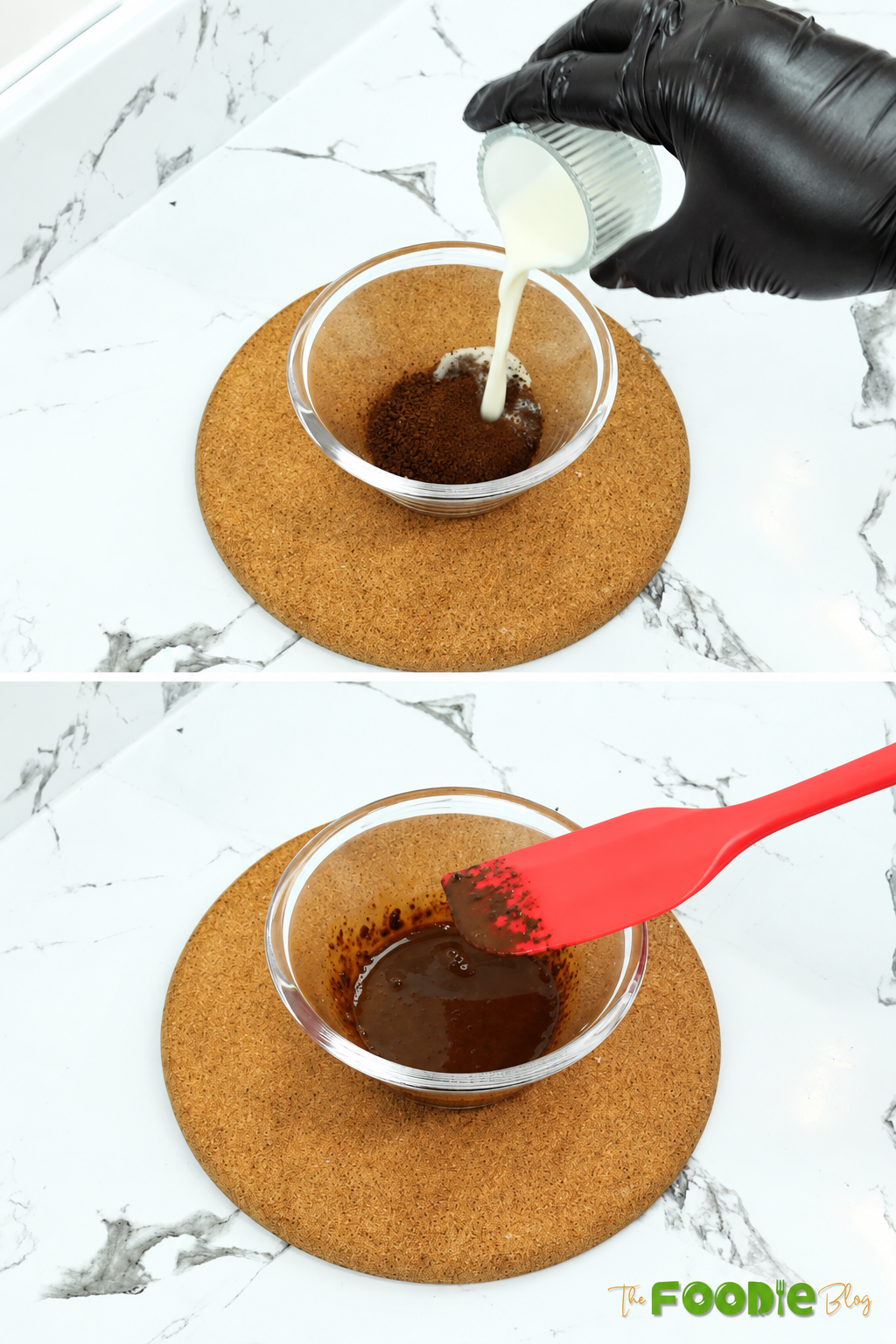 Instant coffee mixed with milk until dissolved for coffee cookie dough