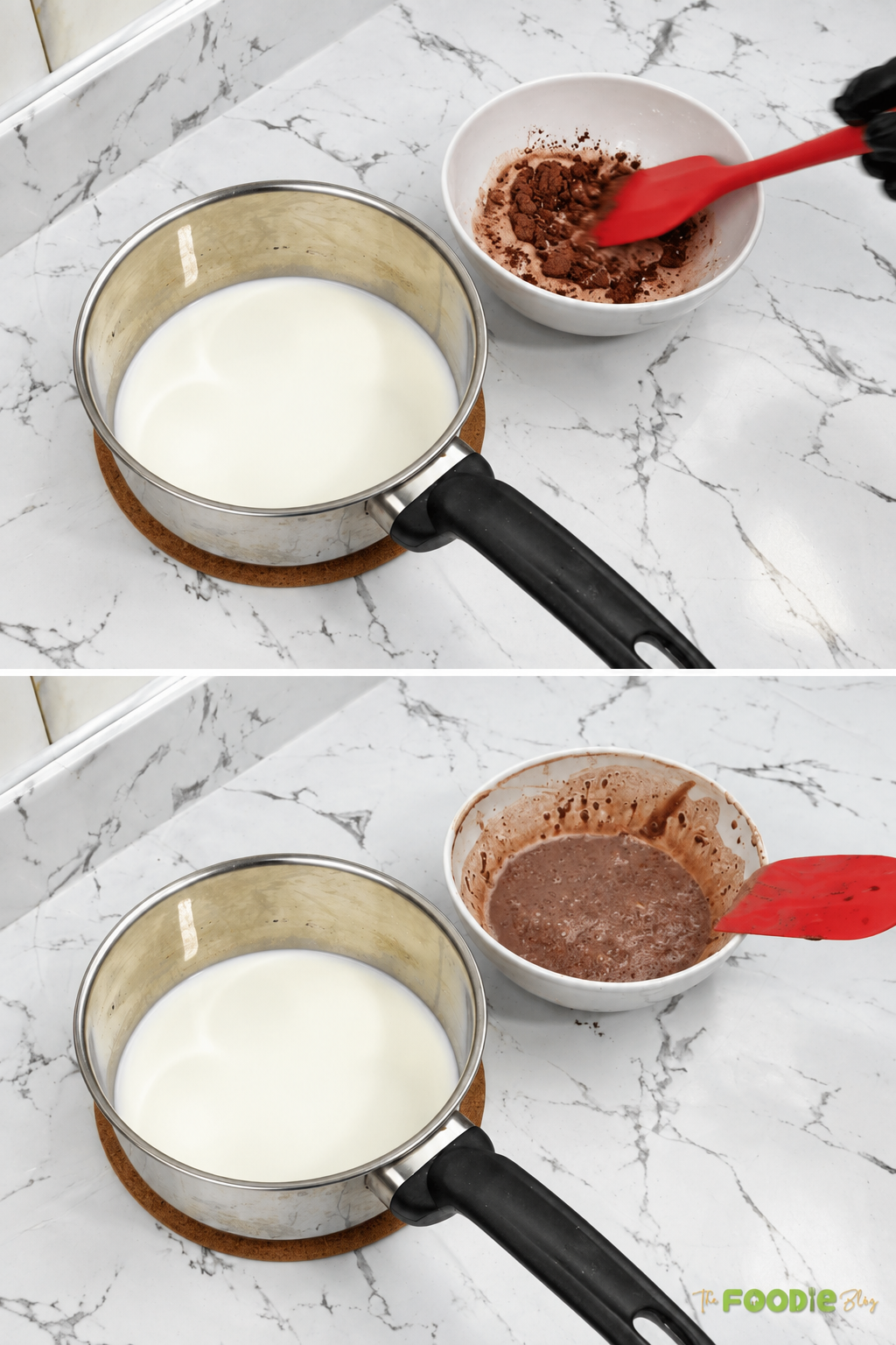 Mixing cocoa powder with liquid before making homemade hot chocolate