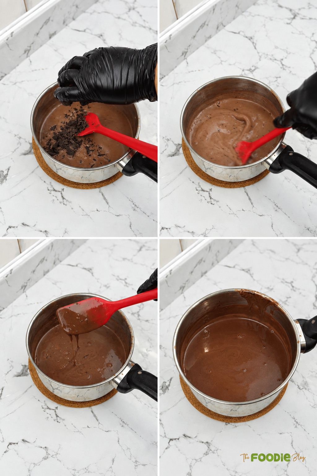 Adding chopped dark chocolate to homemade hot chocolate