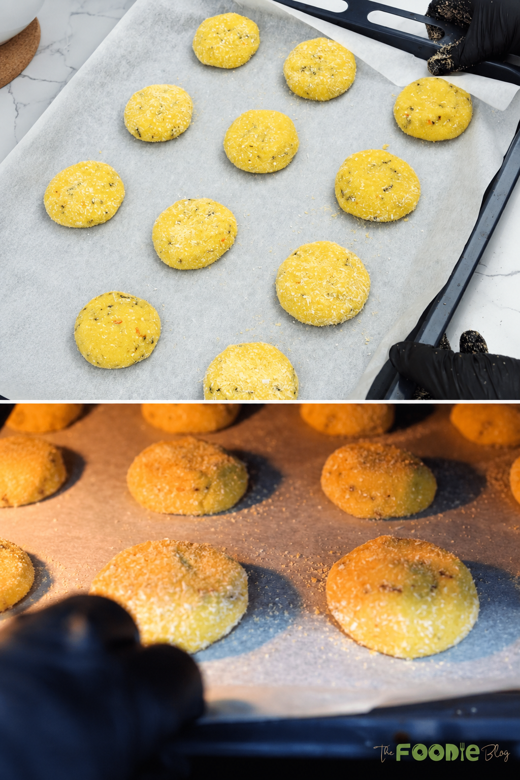 Unbaked semolina cookies arranged on a parchment-lined baking tray