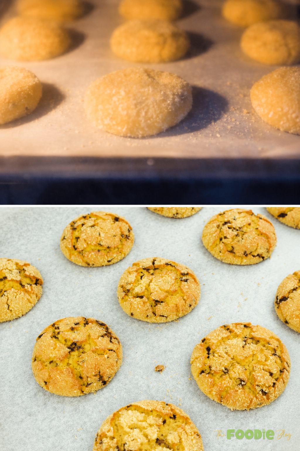 Semolina cookies baking until golden on a parchment-lined tray