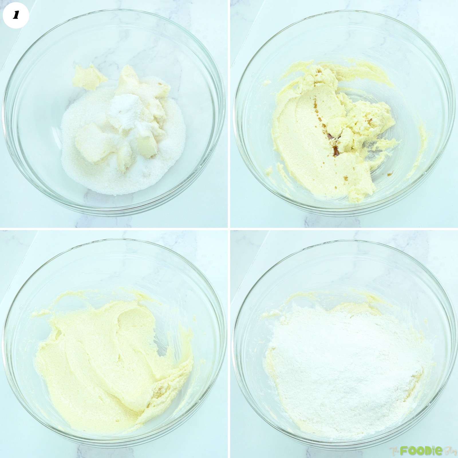 Butter and sugar being creamed with vanilla before flour is added for sable cookie dough.